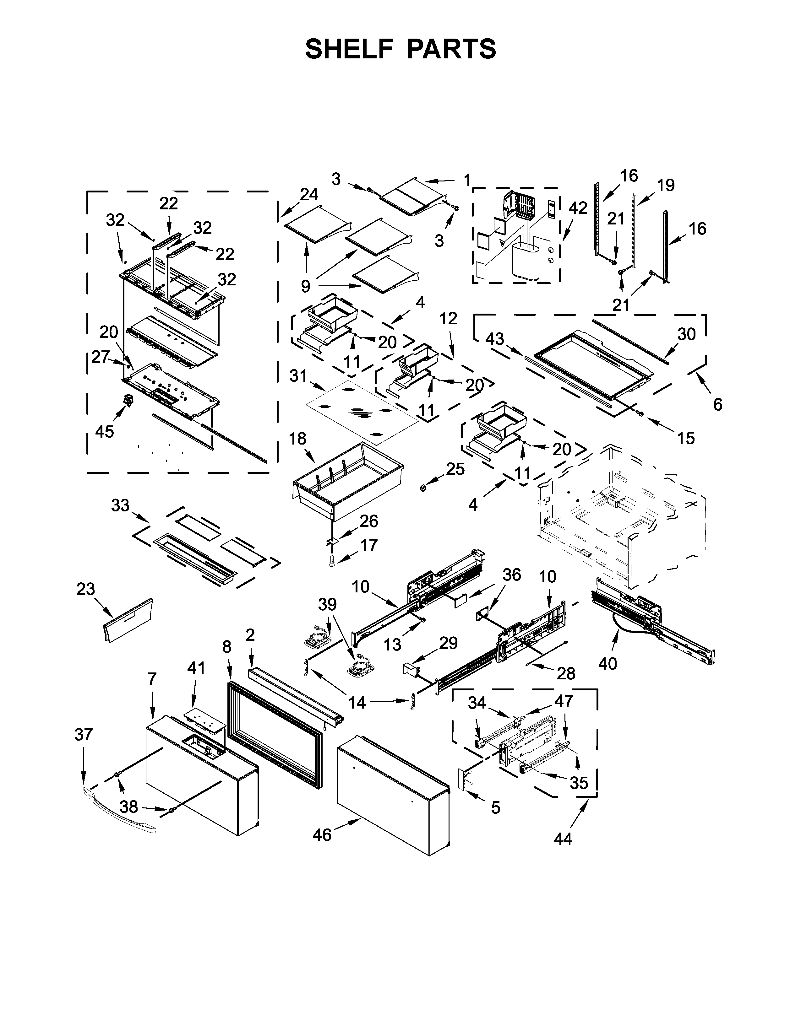 Whirlpool WRV986FDEM01 shelf parts diagram