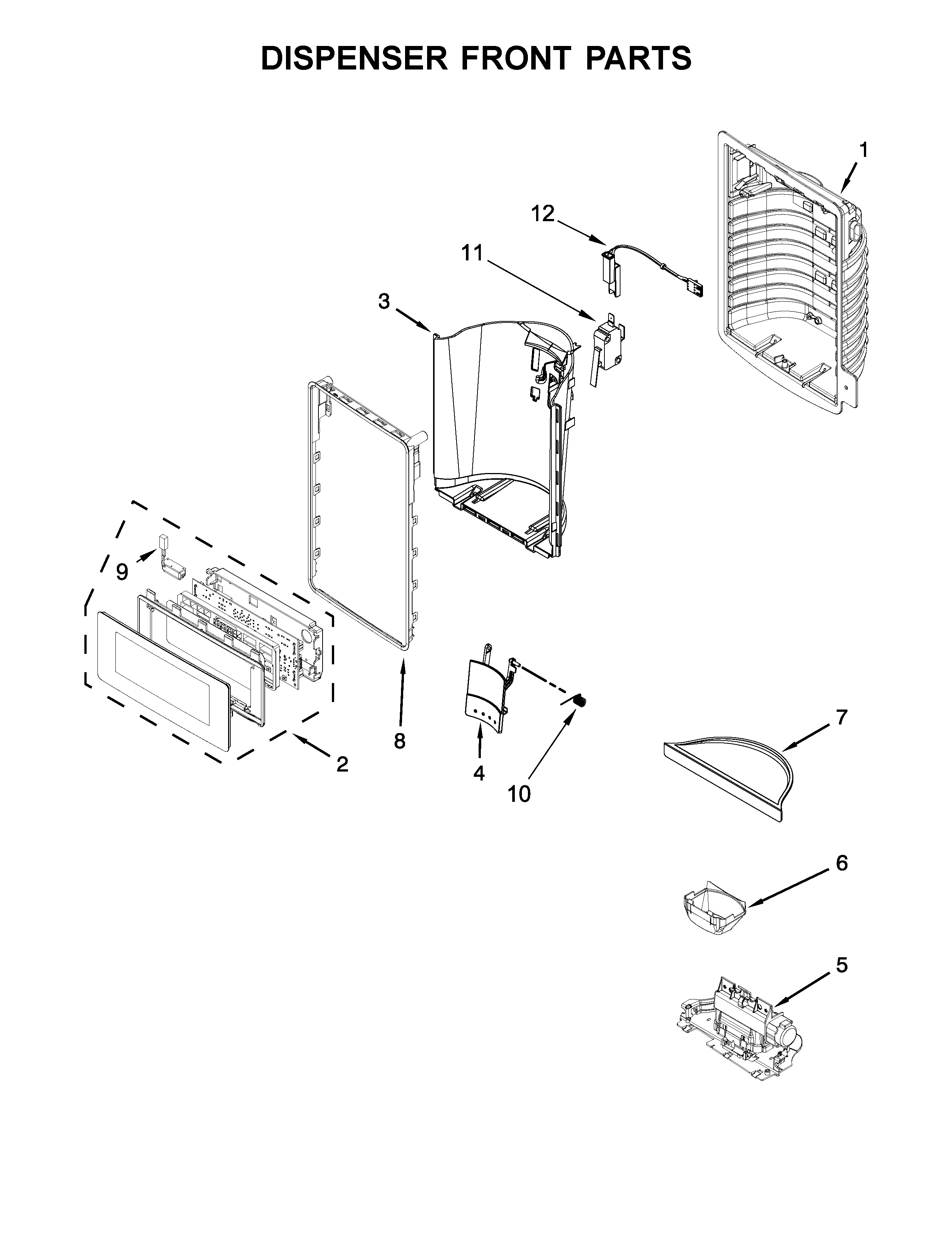 Whirlpool WRV986FDEM01 dispenser front parts diagram