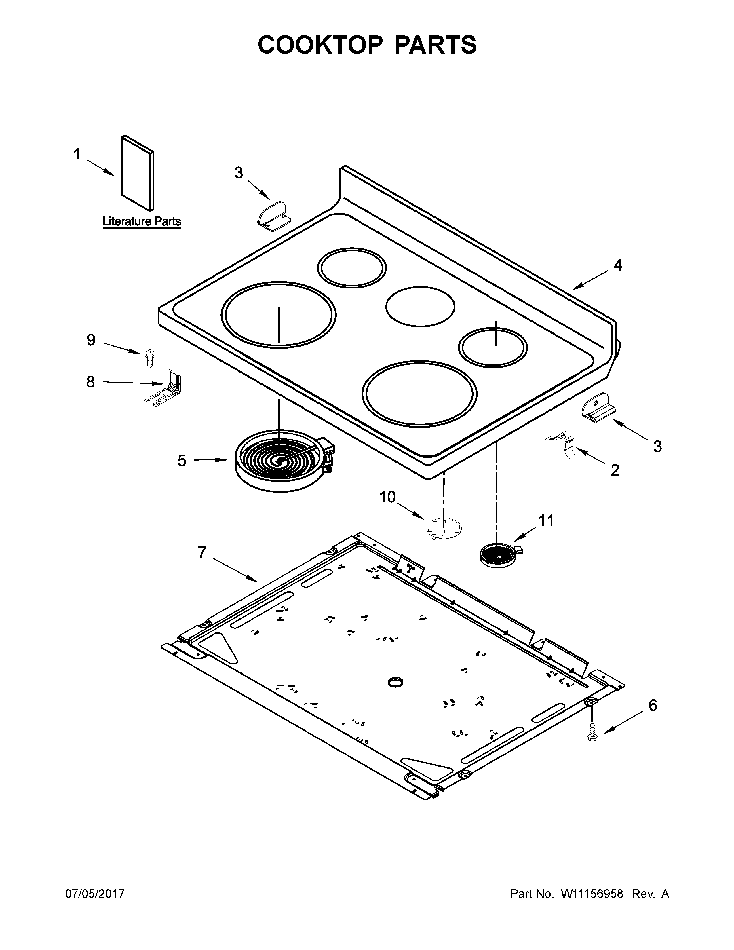 Whirlpool WFE525S0HT0 cooktop parts diagram