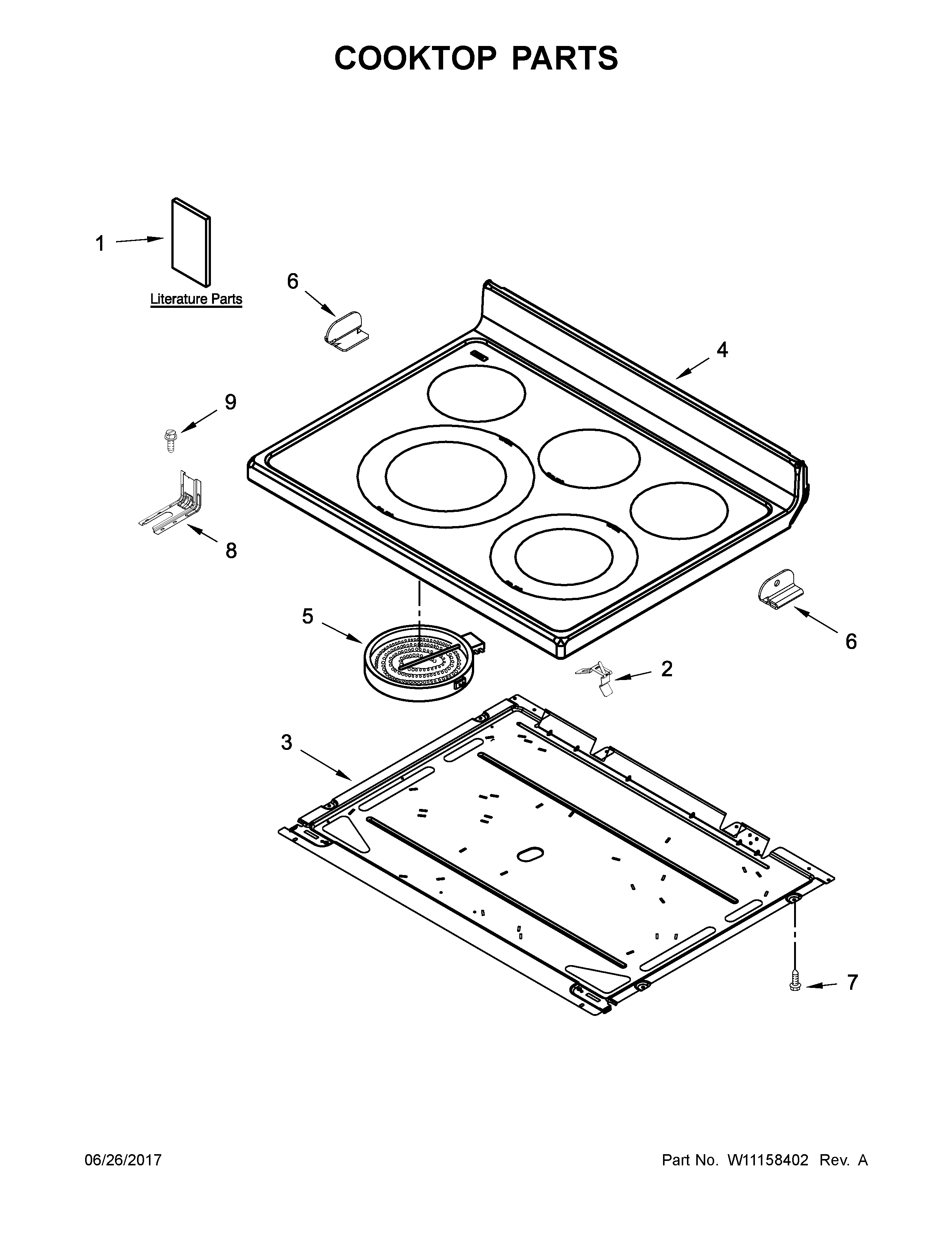 Whirlpool YWFE530C0EW1 cooktop parts diagram