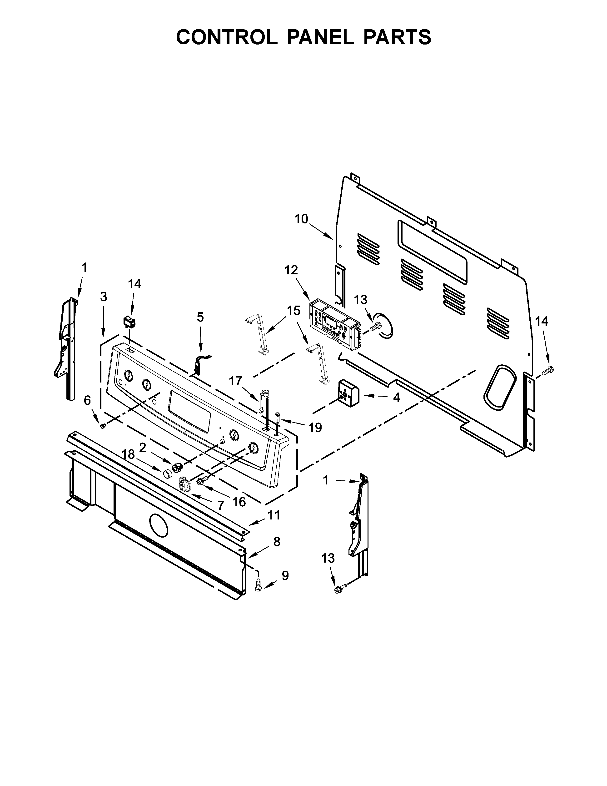 Whirlpool YWFE530C0EW1 control panel parts diagram