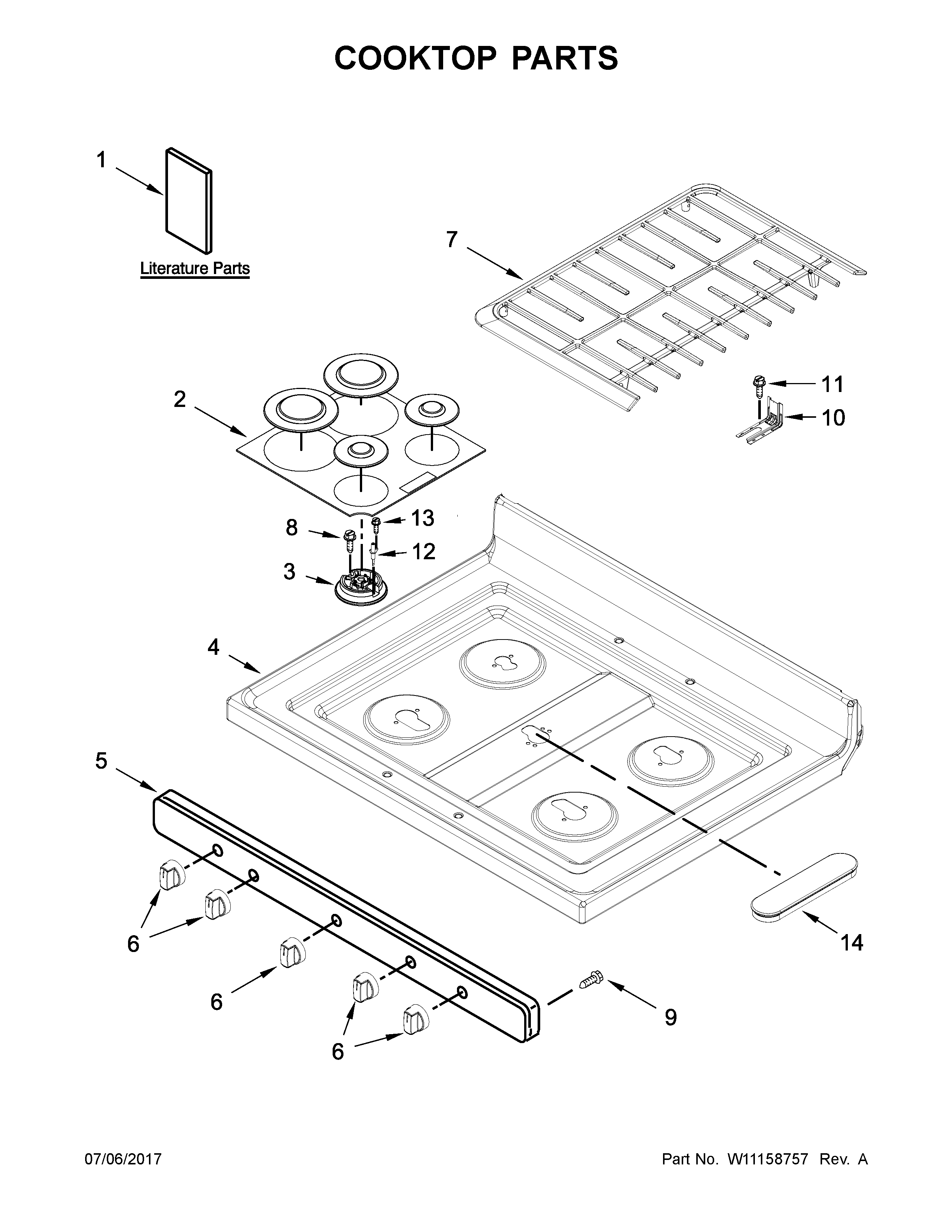 Whirlpool WFG525S0HD0 cooktop parts diagram