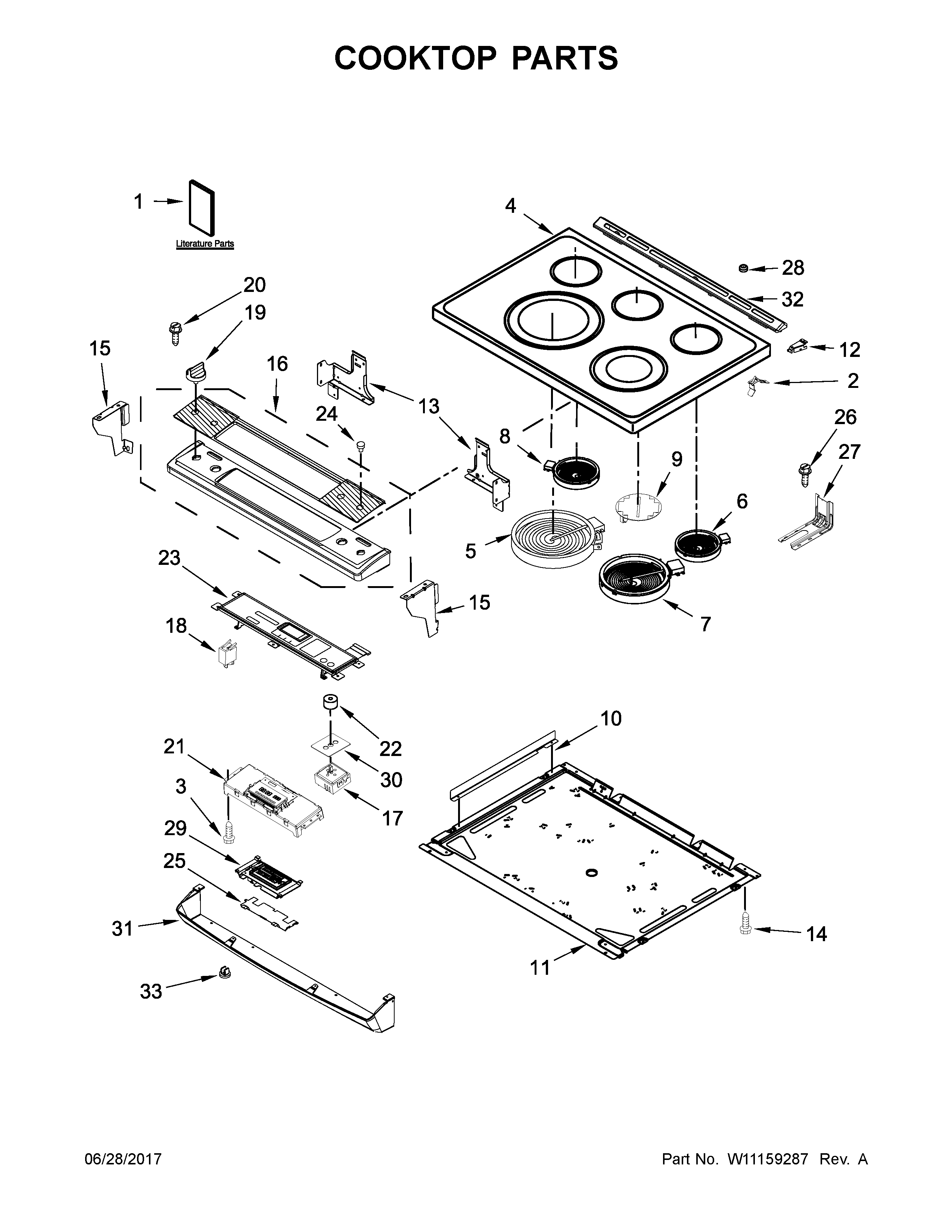 Whirlpool YWEE745H0FE1 cooktop parts diagram