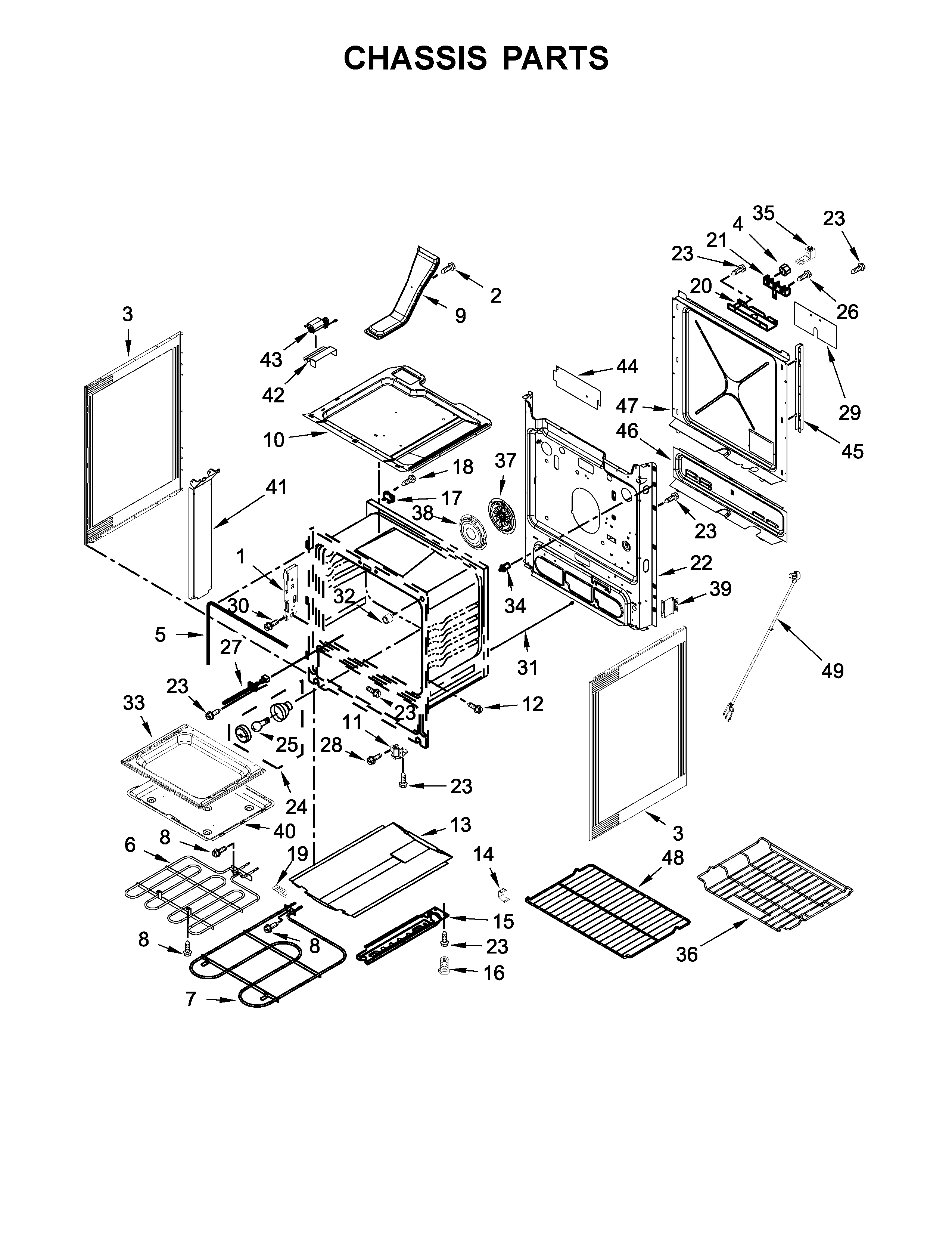Whirlpool YWEE745H0FE1 chassis parts diagram
