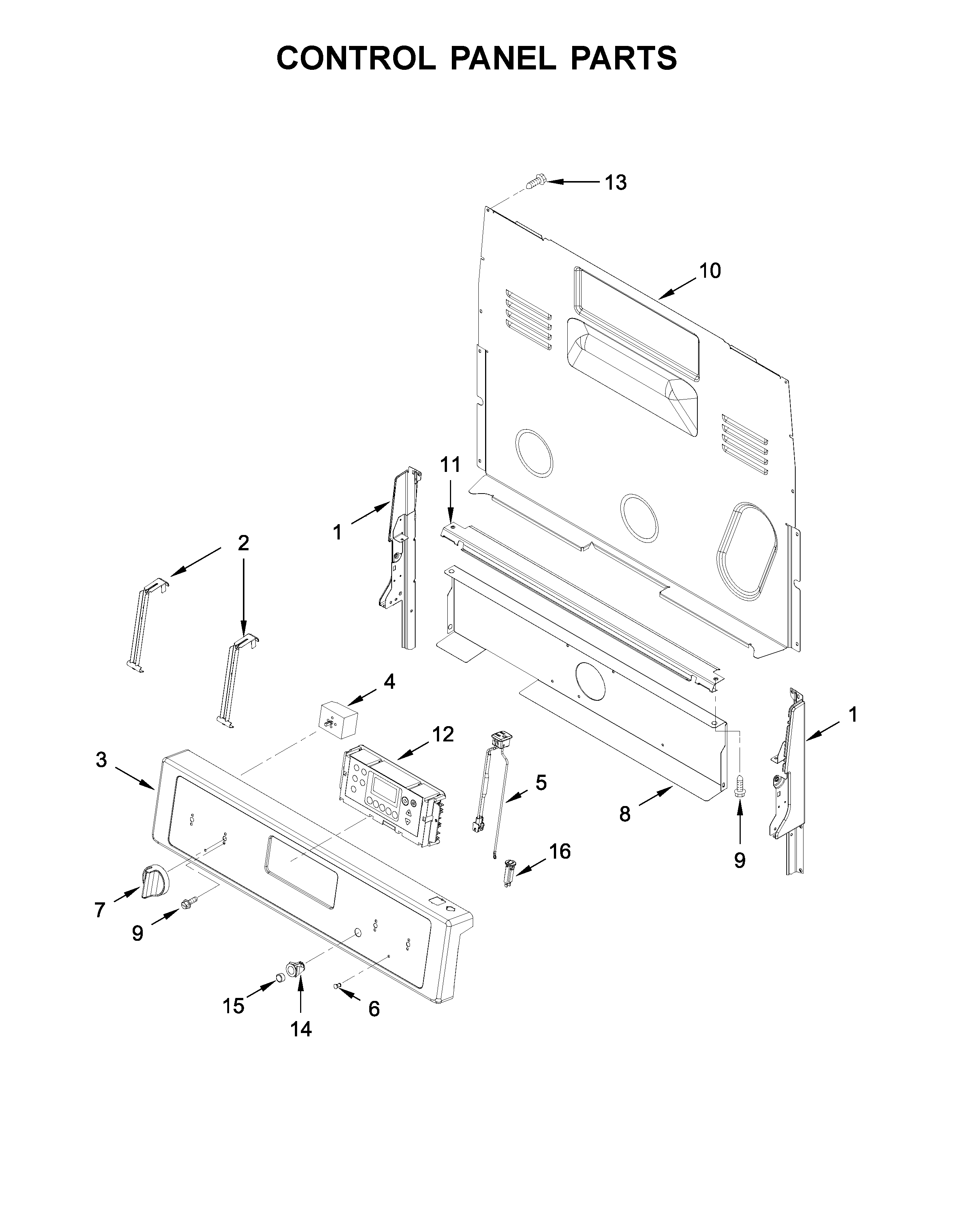 Whirlpool YWFE540H0ES1 control panel parts diagram