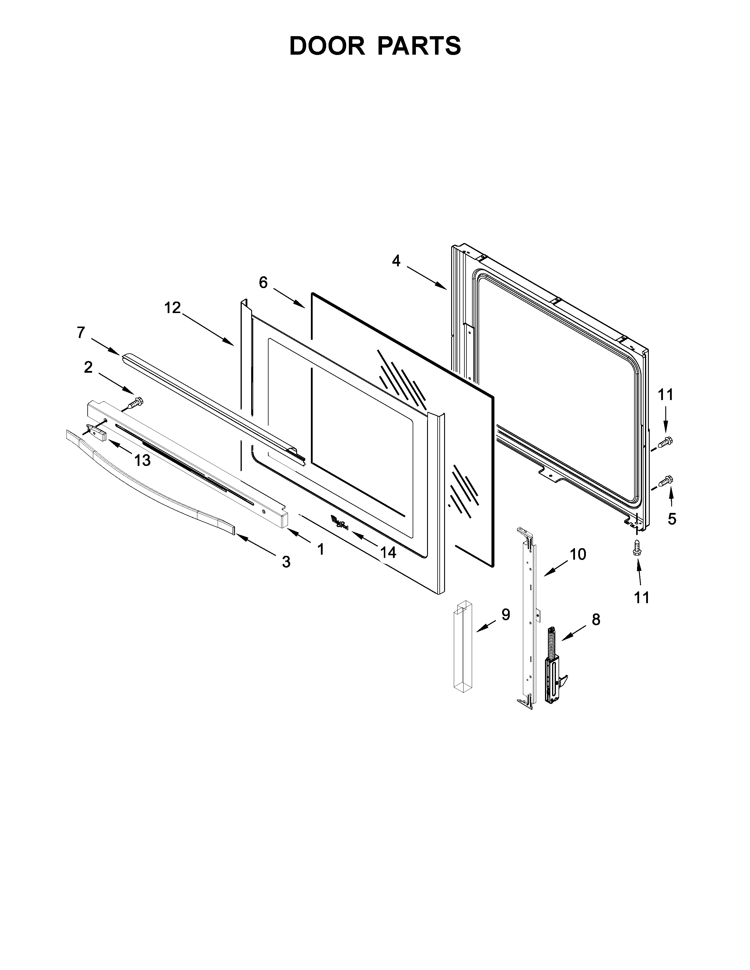 Whirlpool YWFE540H0ES1 door parts diagram