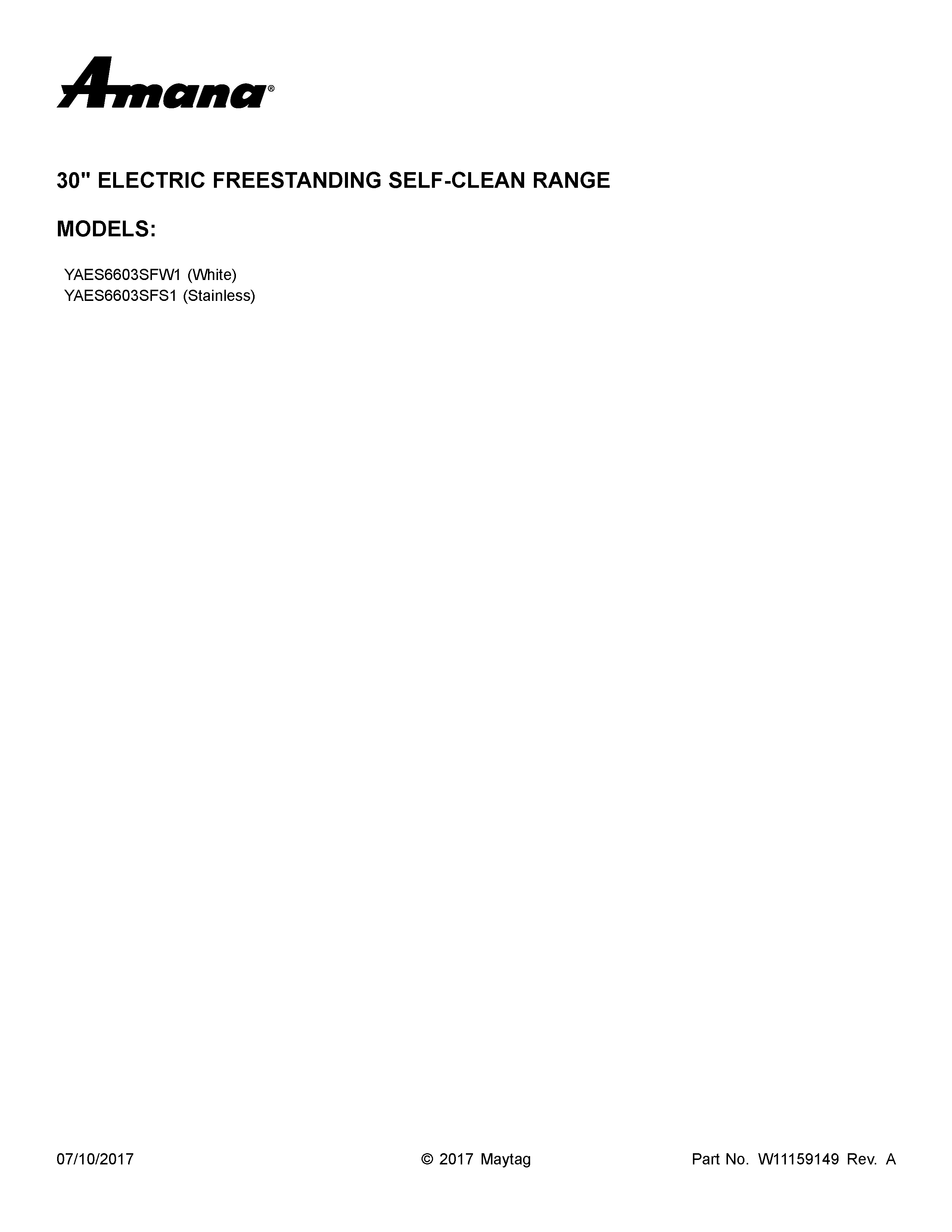 Amana YAES6603SFW1 cover sheet diagram