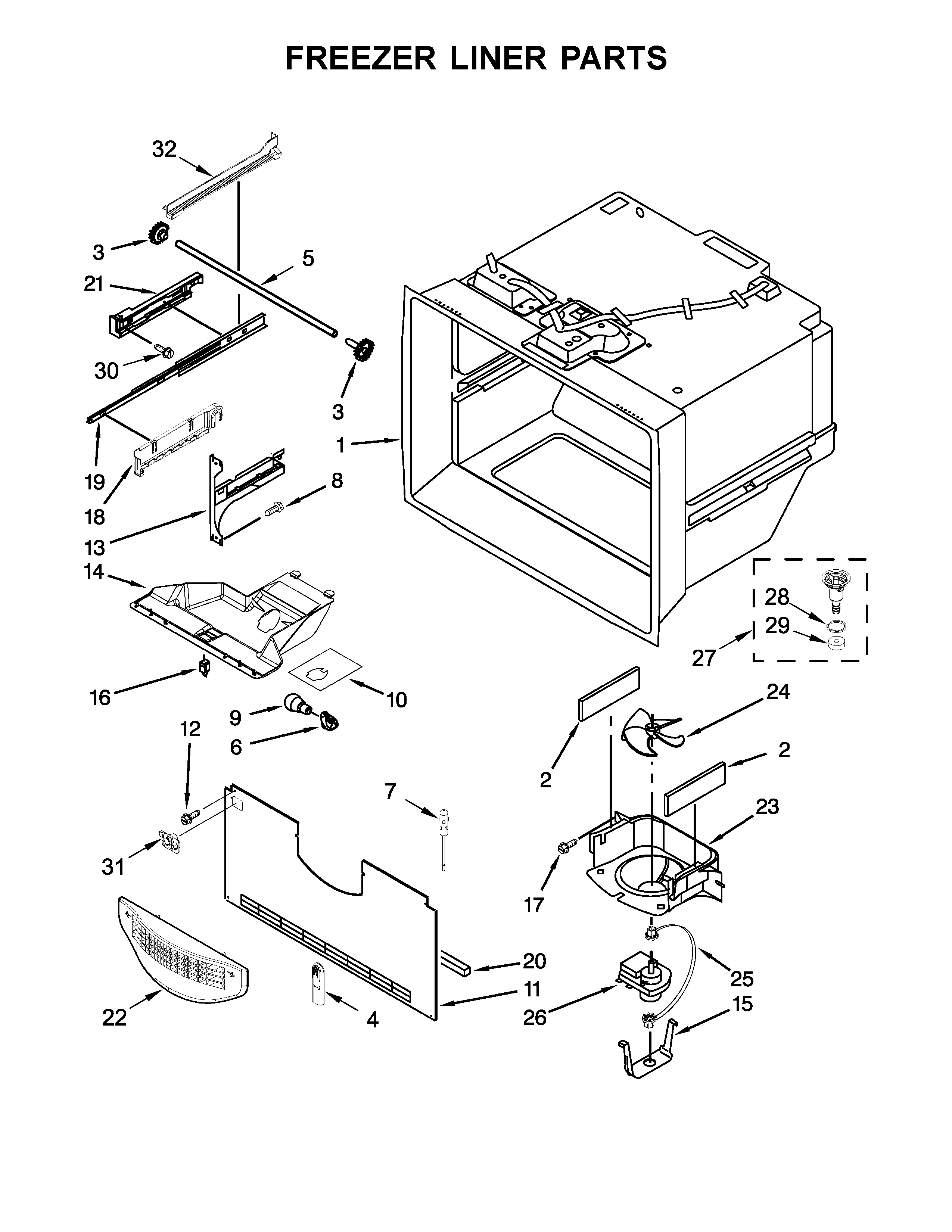 KitchenAid KRBL102ESS00 freezer liner parts diagram