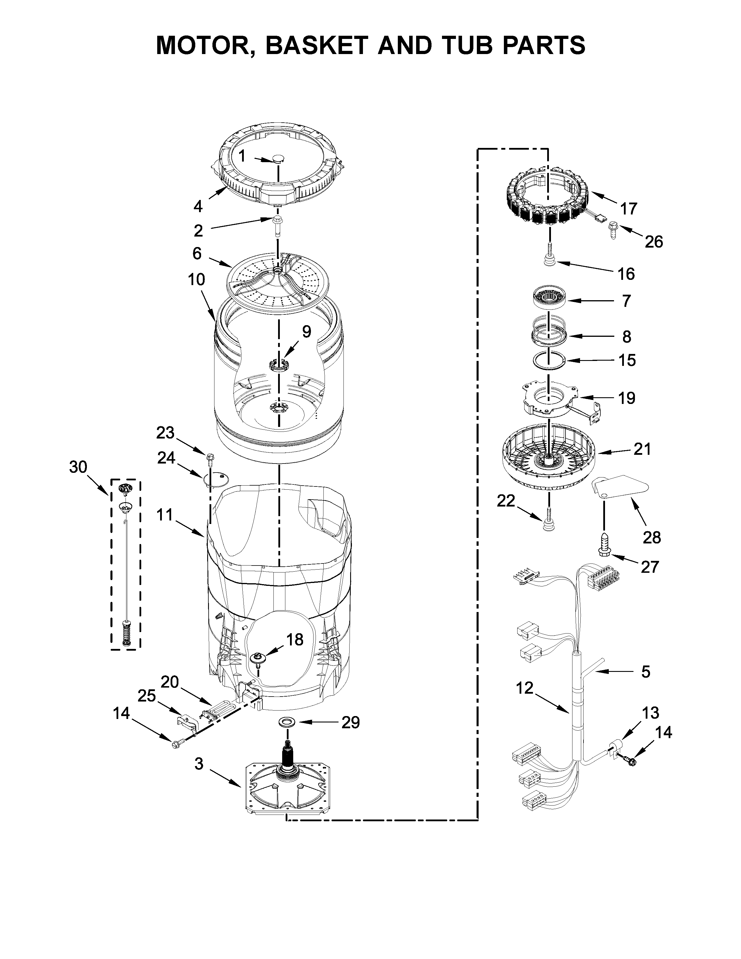 Whirlpool 7MWTW8500EC0 motor, basket and tub parts diagram