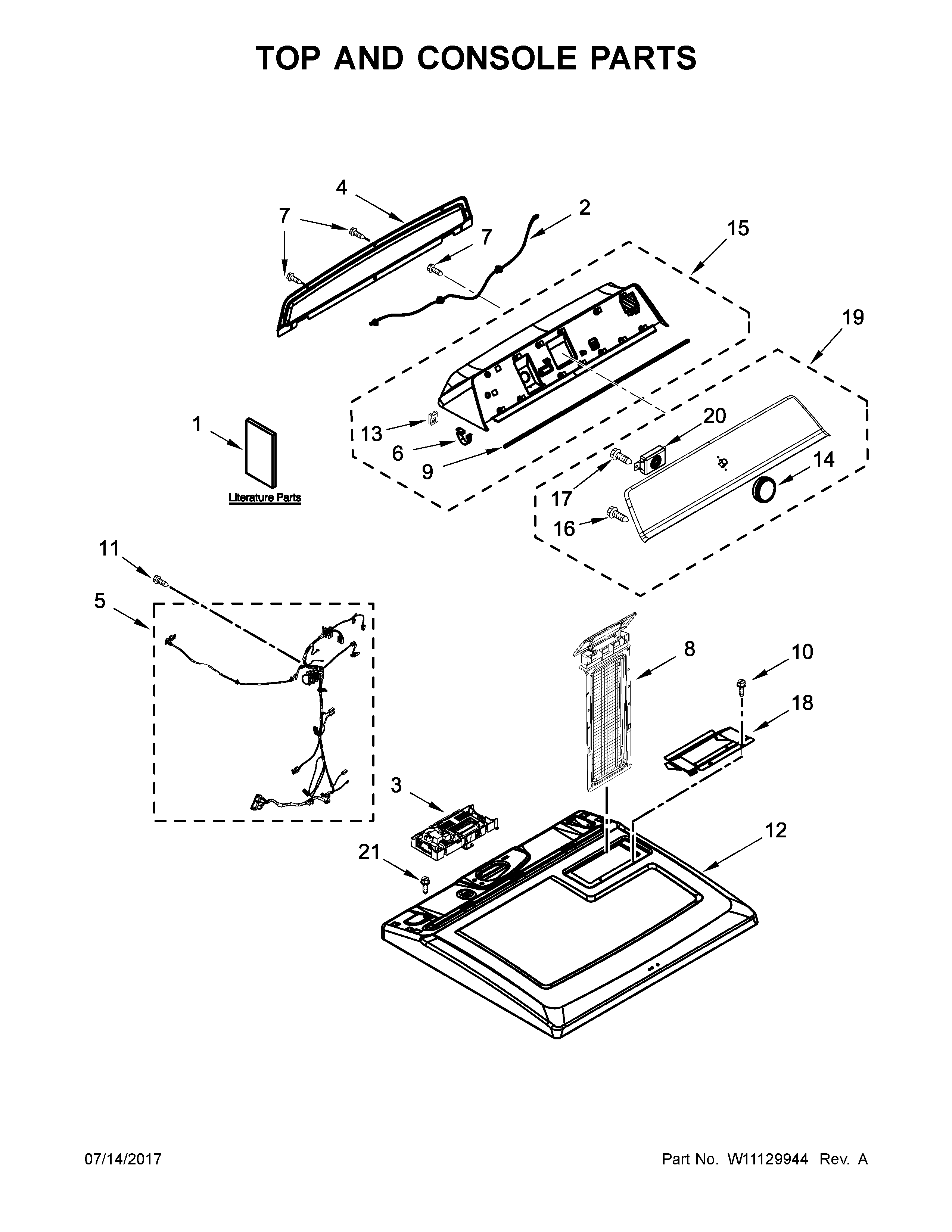 Crosley ZED7009GW0 top and console parts diagram