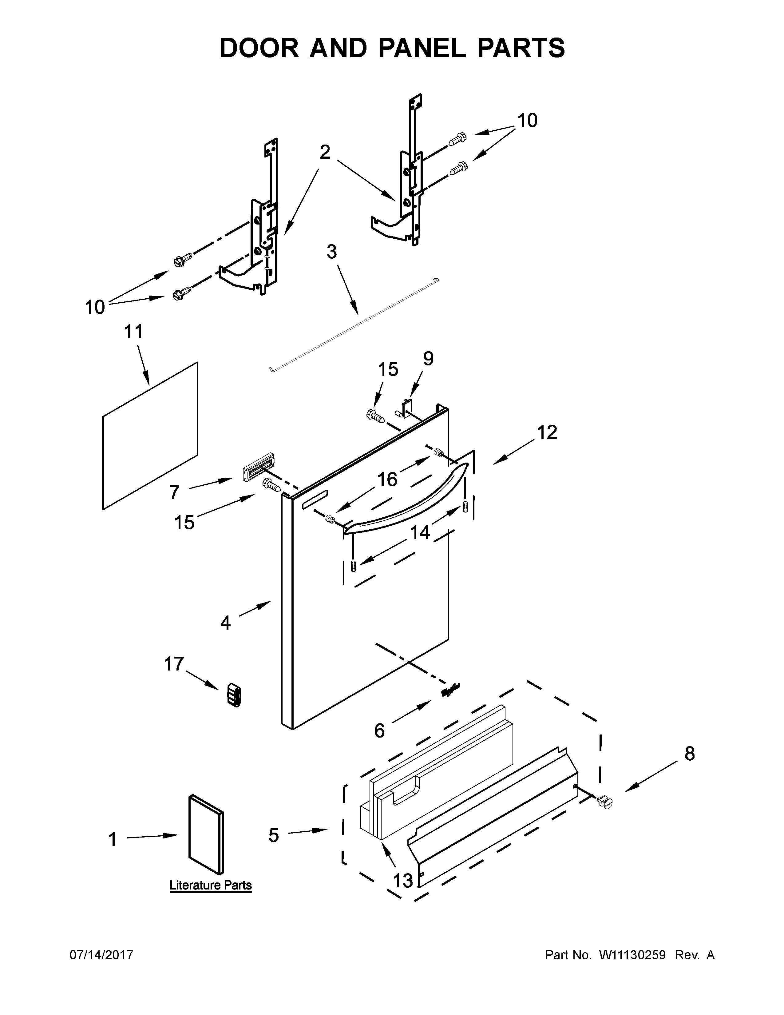 Whirlpool WDT710PAHZ1 door and panel parts diagram