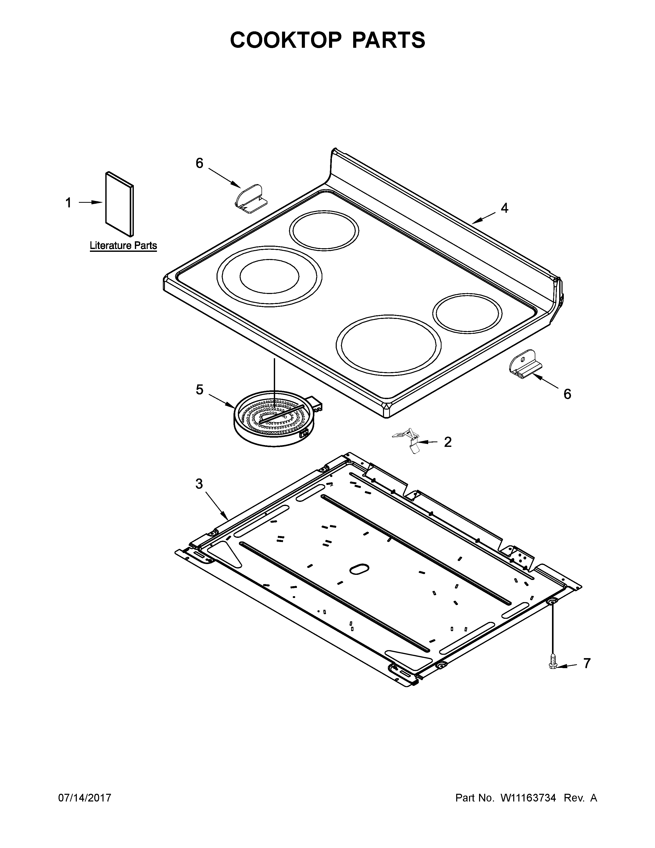 Whirlpool YWFE520S0FS1 cooktop parts diagram