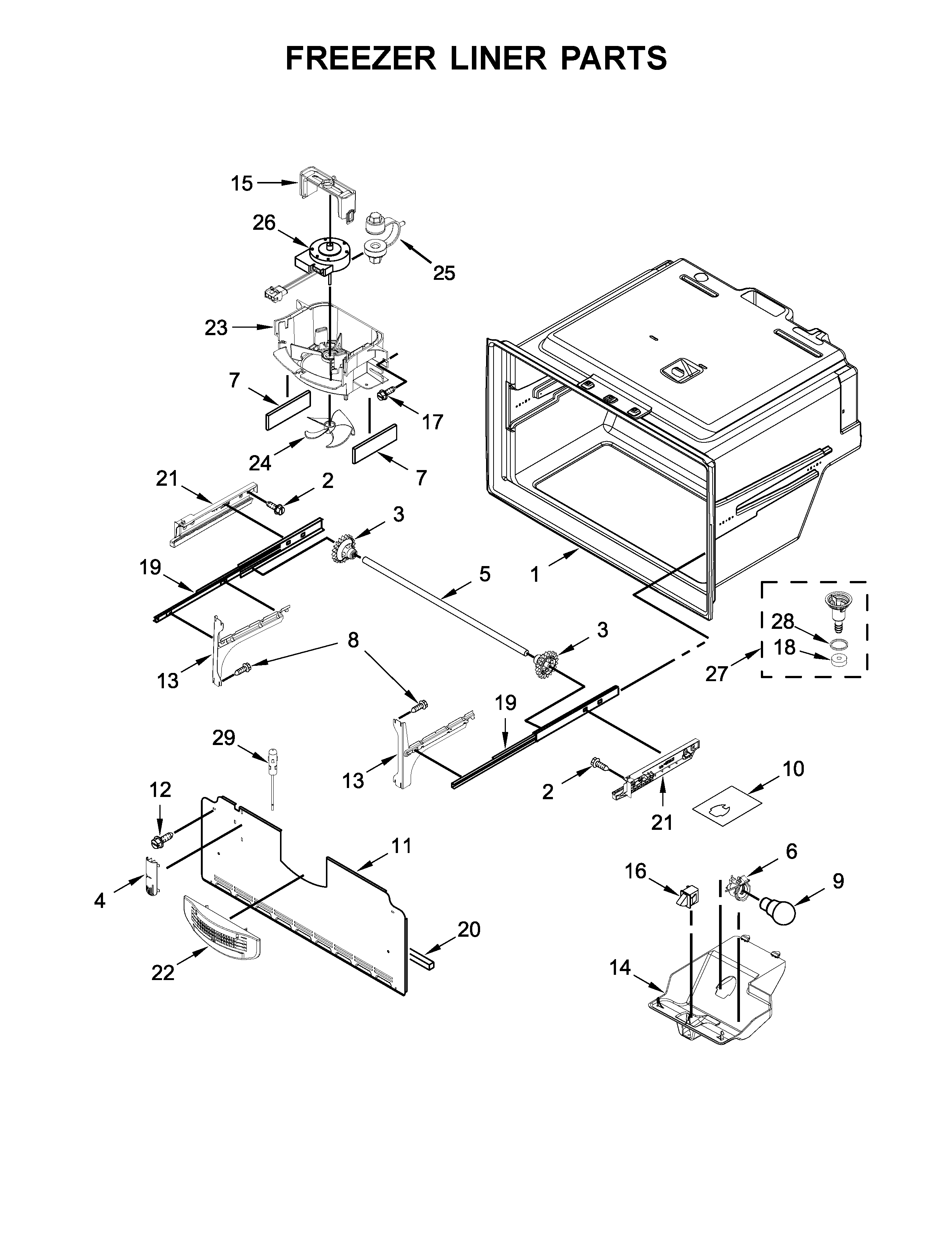 Amana AFI2539ERM03 freezer liner parts diagram