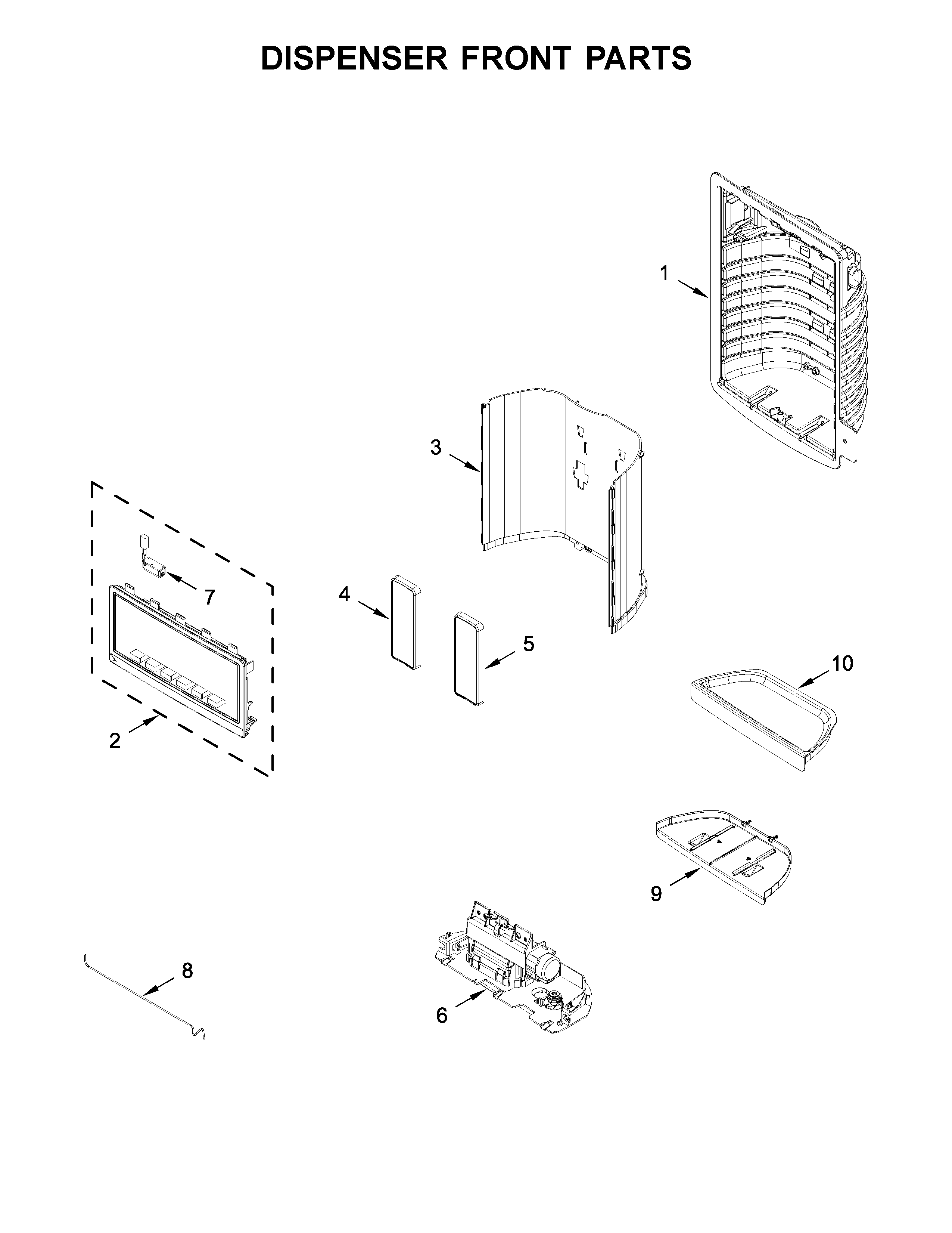 Amana AFI2539ERM03 dispenser front parts diagram