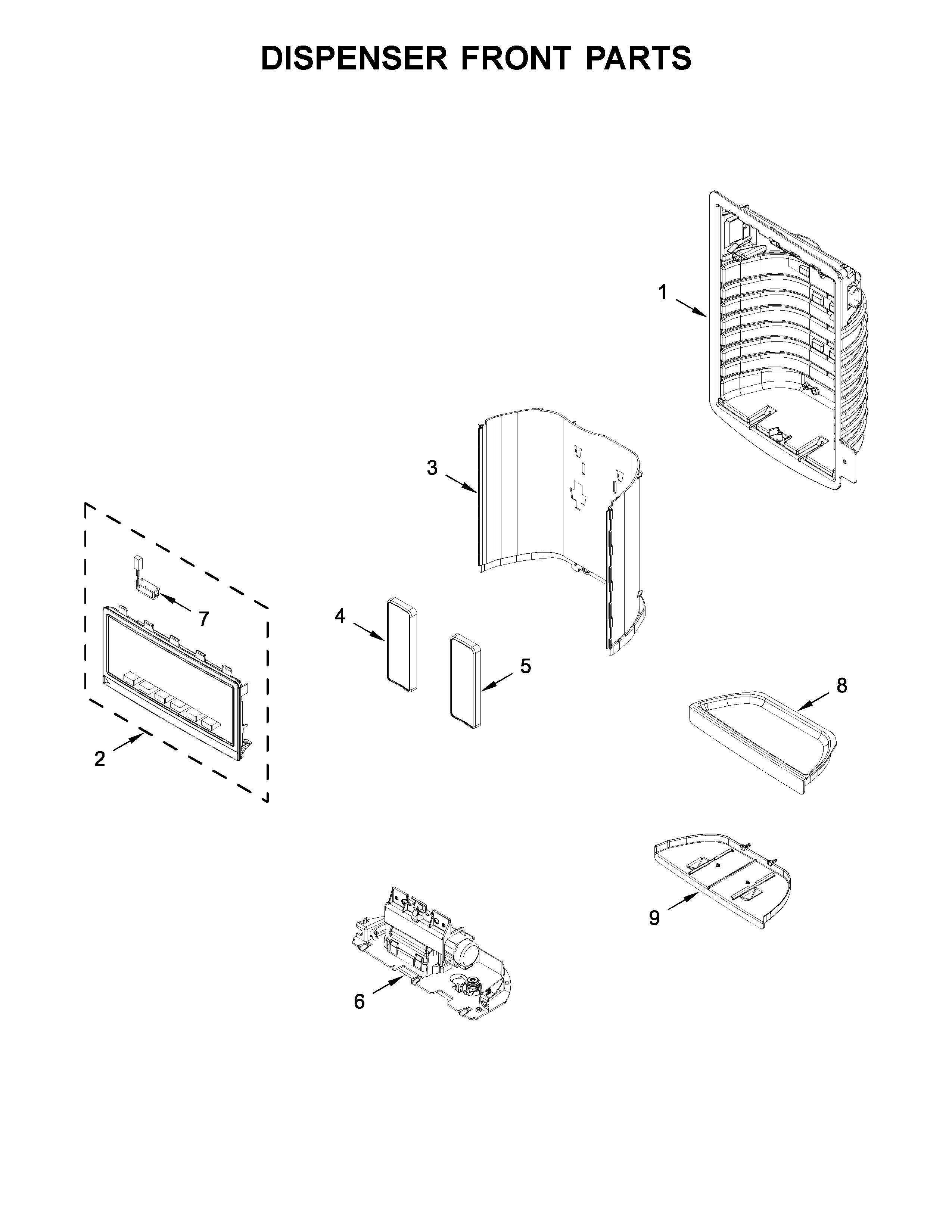 Amana AFI2539ERW02 dispenser front parts diagram