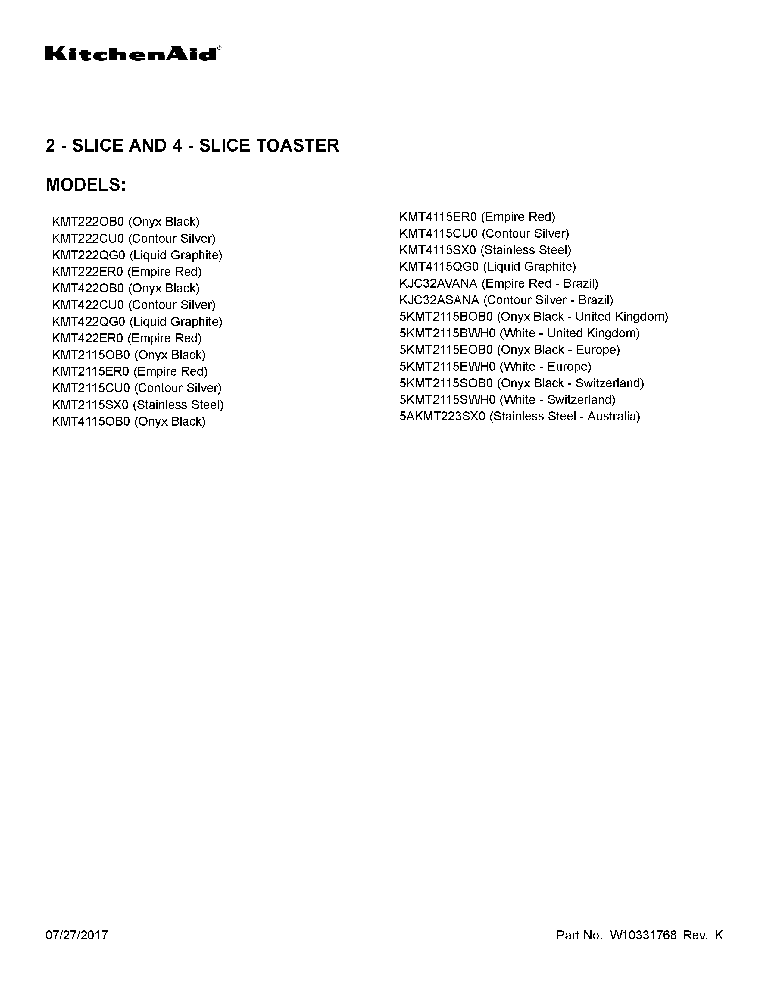 KitchenAid KMT422CU0 cover sheet diagram