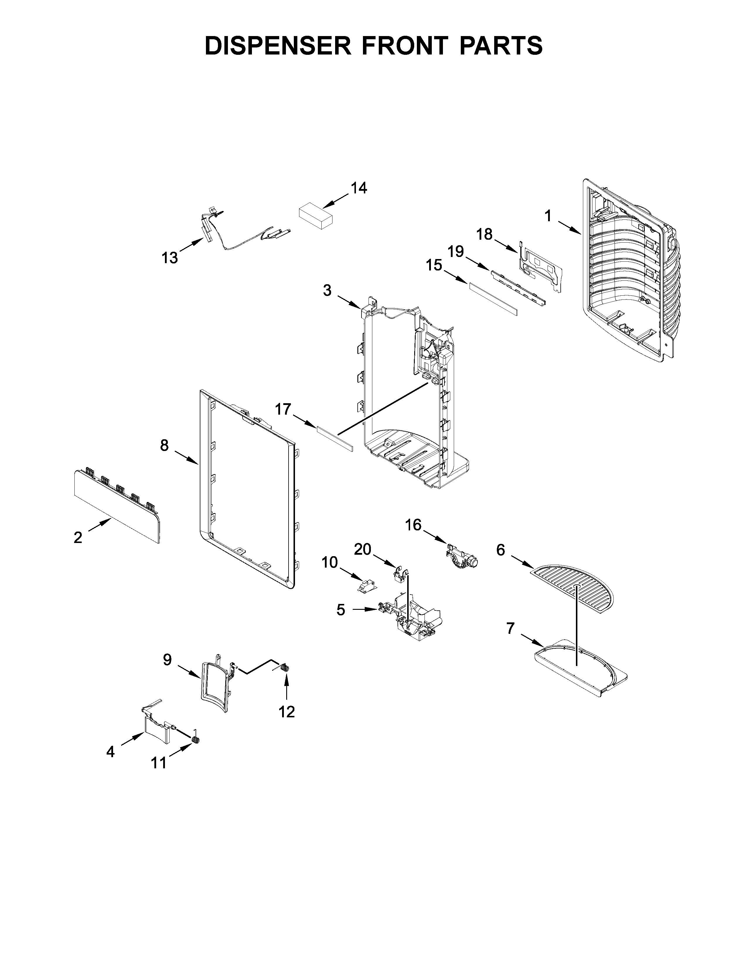 KitchenAid KRFC804GPS00 dispenser front parts diagram