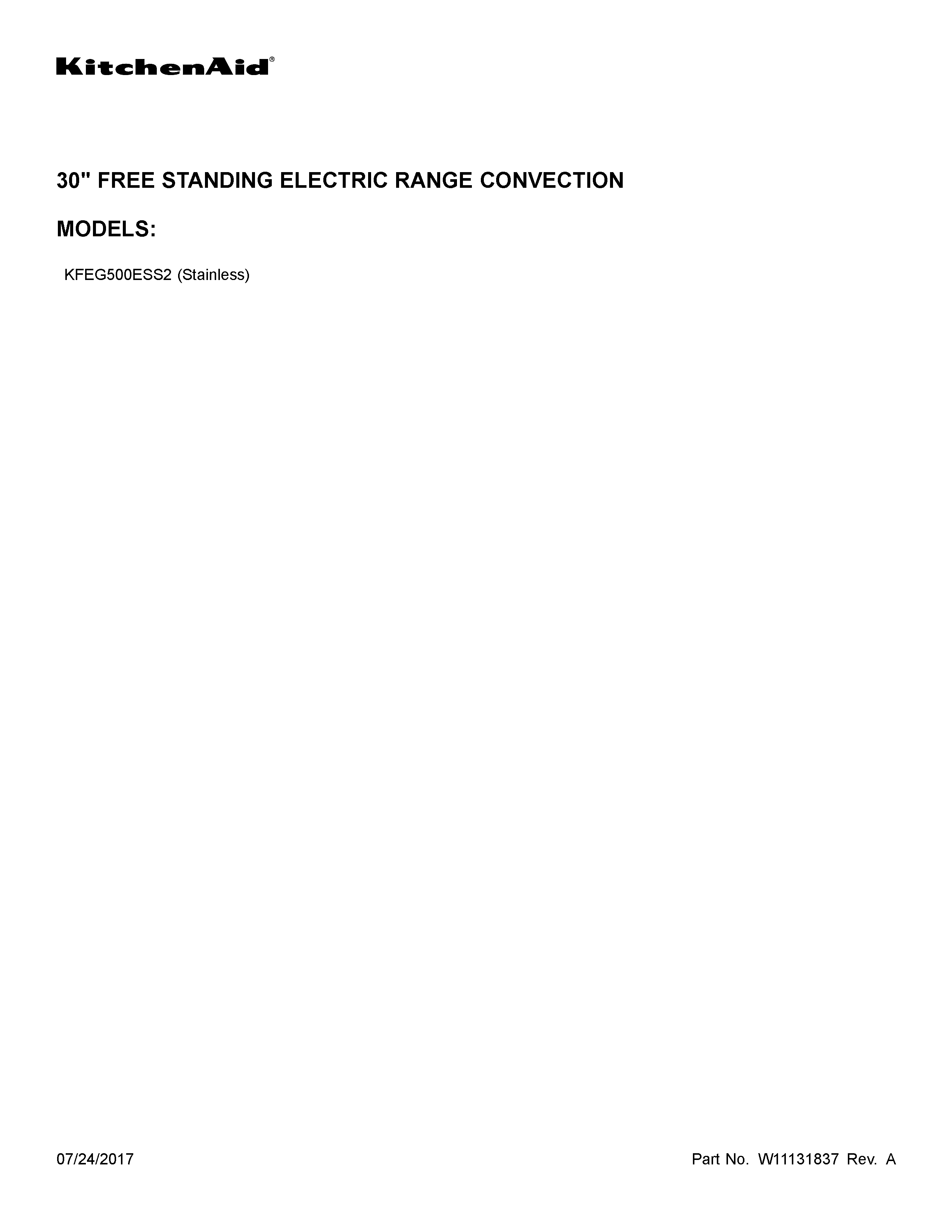 KitchenAid KFEG500ESS2 cover sheet diagram