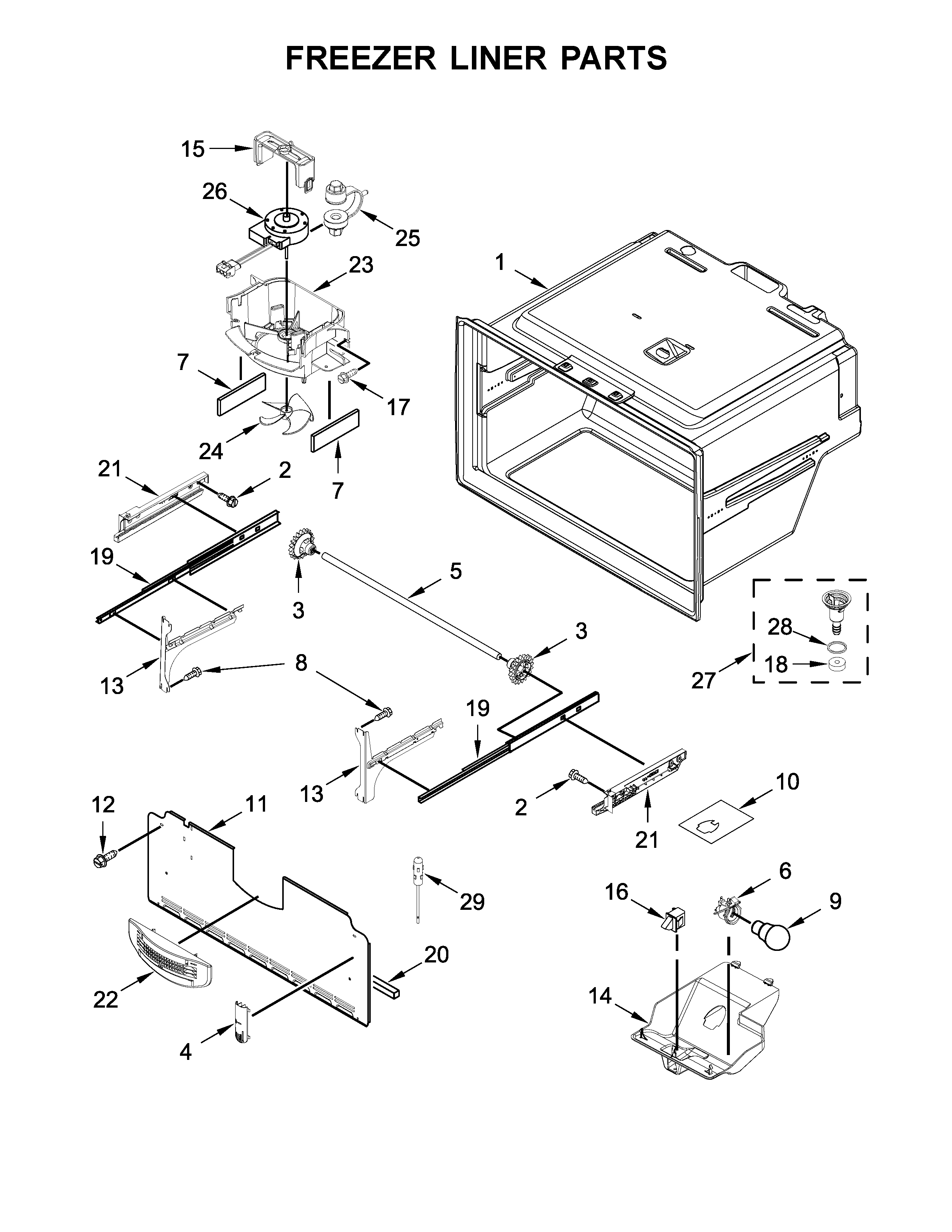 Whirlpool WRF555SDHV01 freezer liner parts diagram