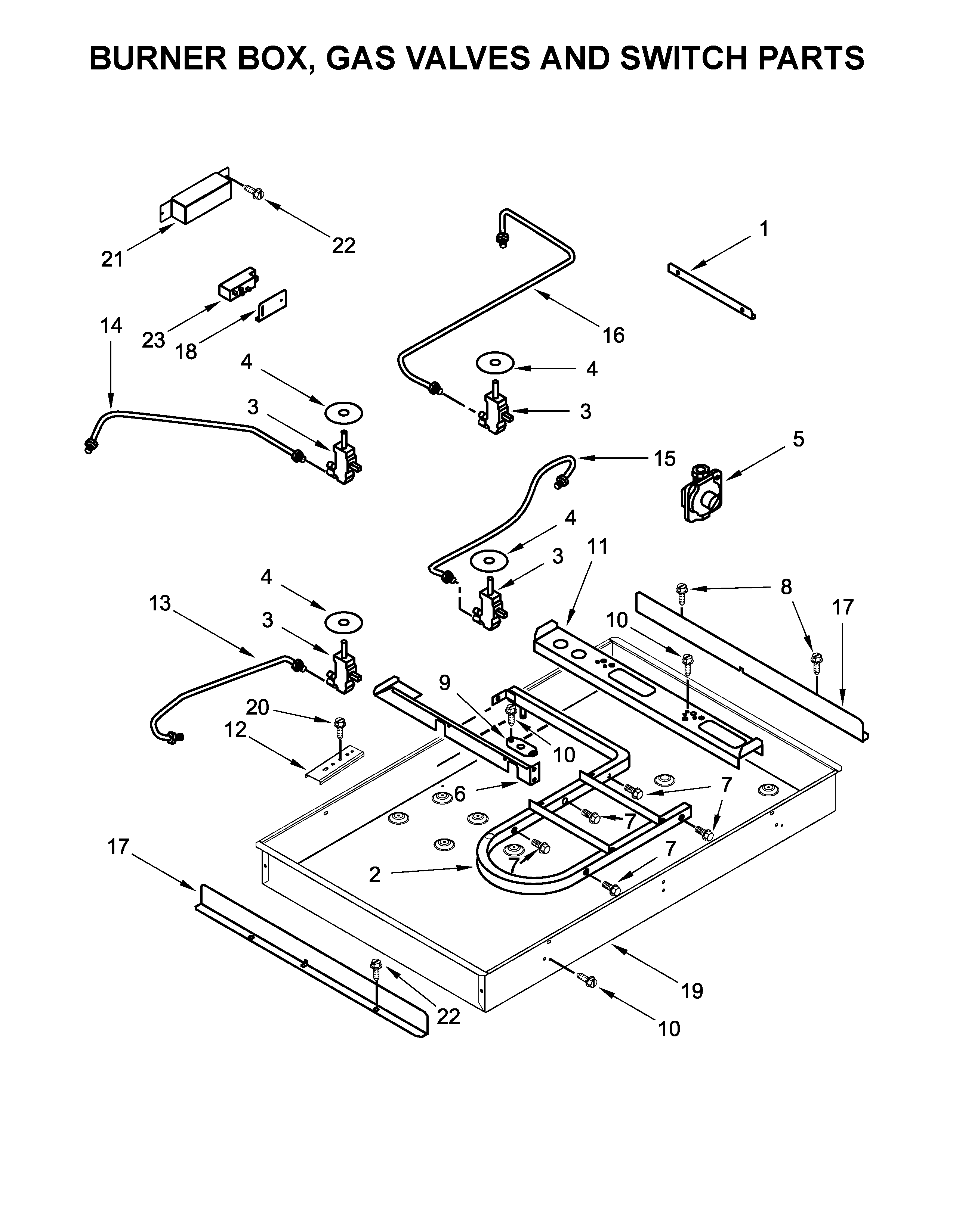 KitchenAid KGCC506RBL07 burner box, gas valves and switch parts diagram