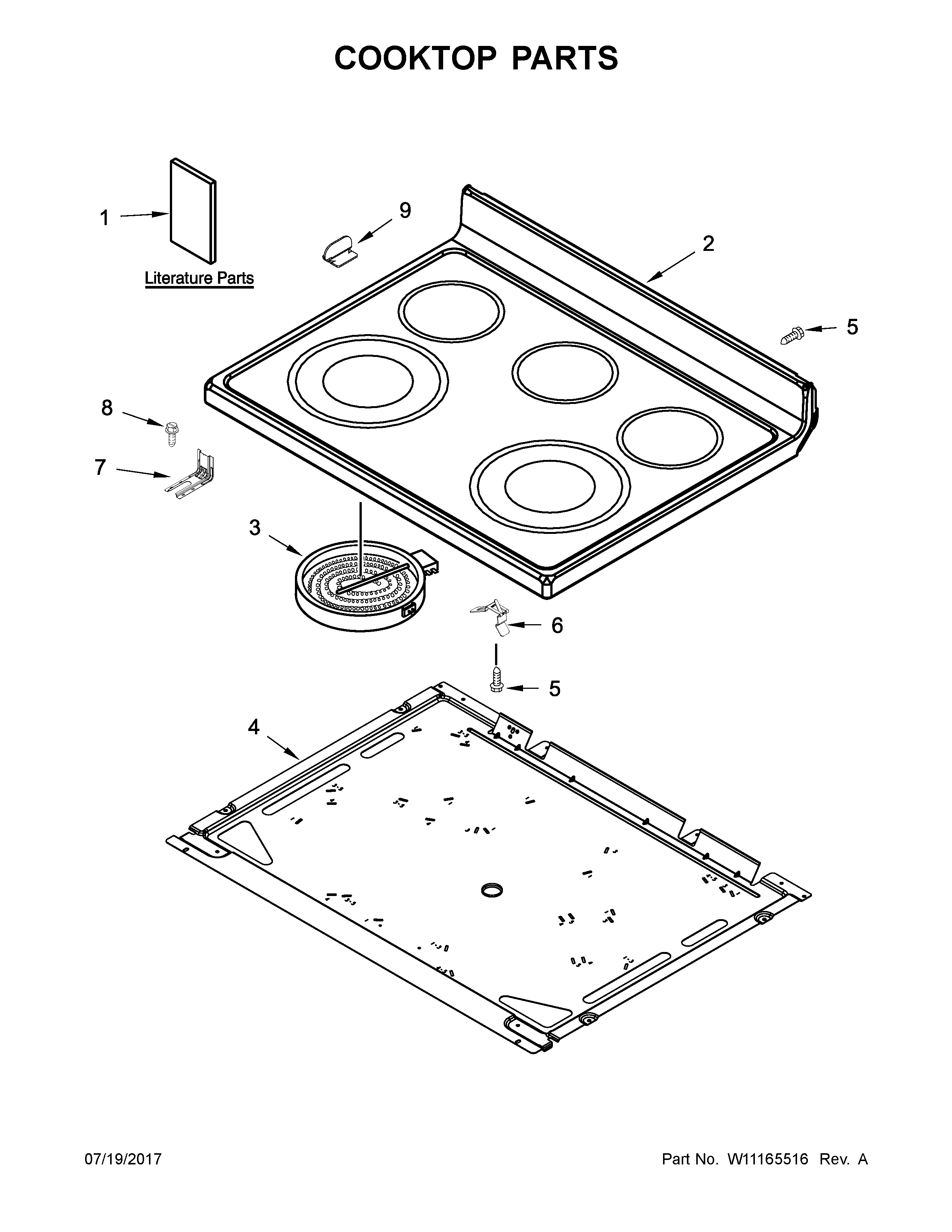 Whirlpool 4KWFE7685ES1 cooktop parts diagram