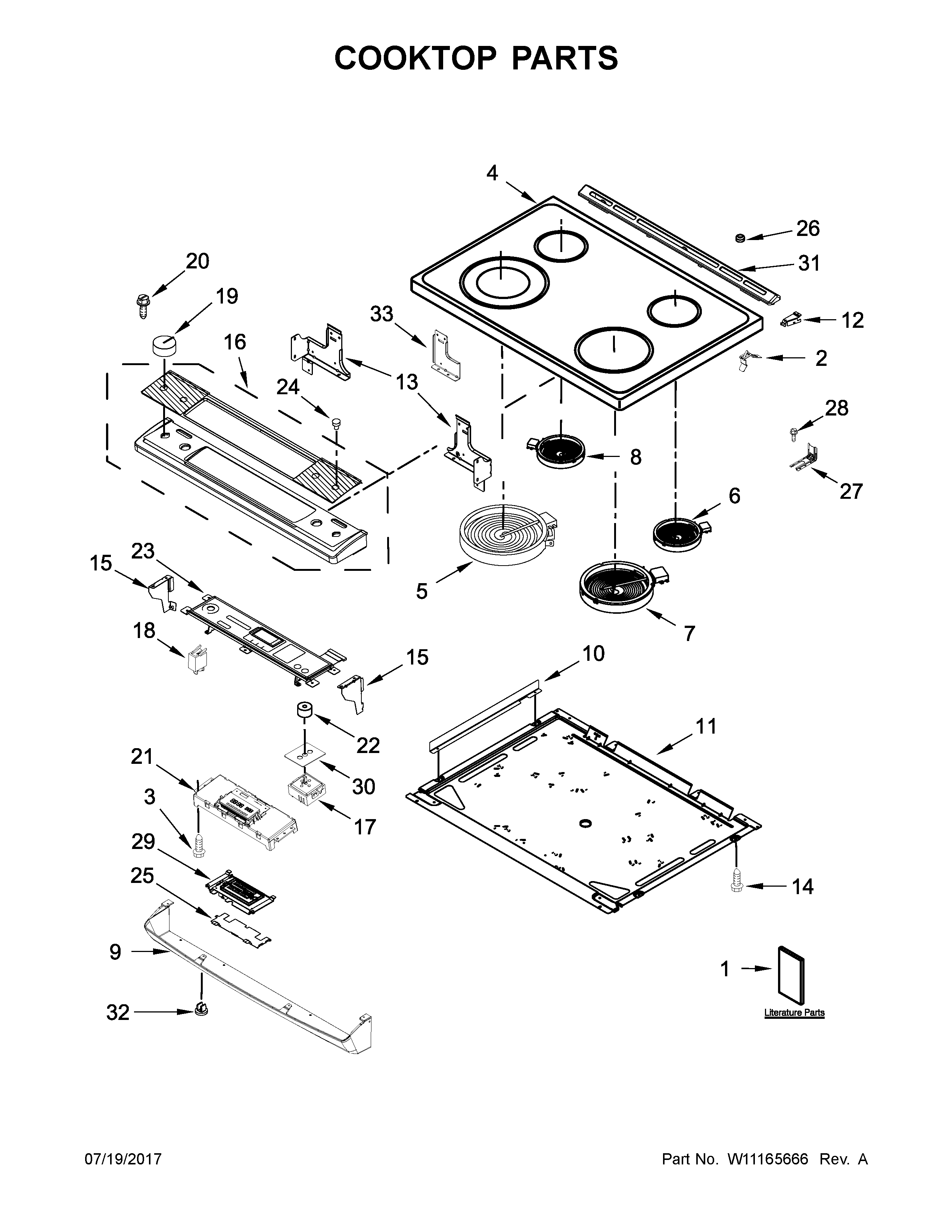 Ikea YIEL730CS1 cooktop parts diagram