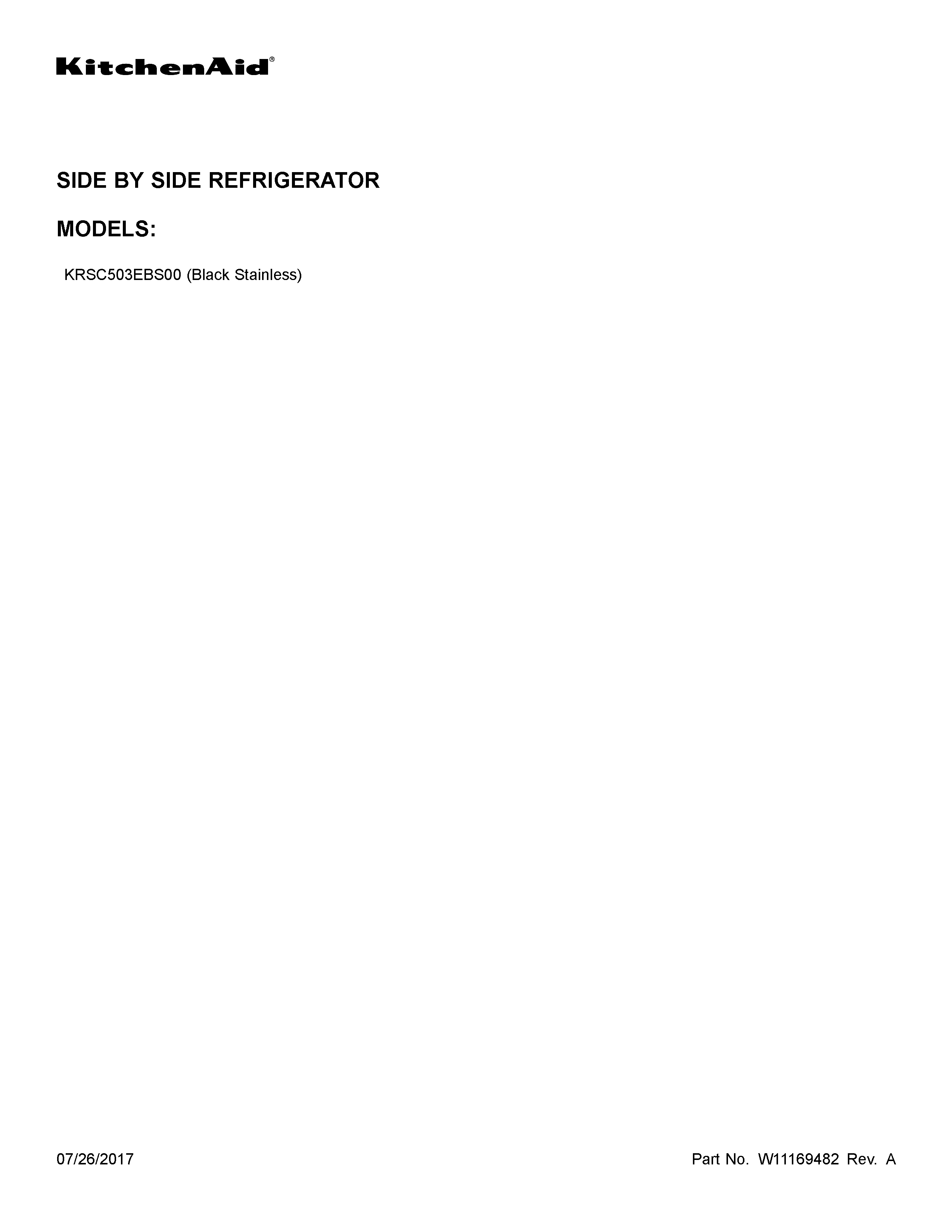 KitchenAid KRSC503EBS00 cover sheet diagram