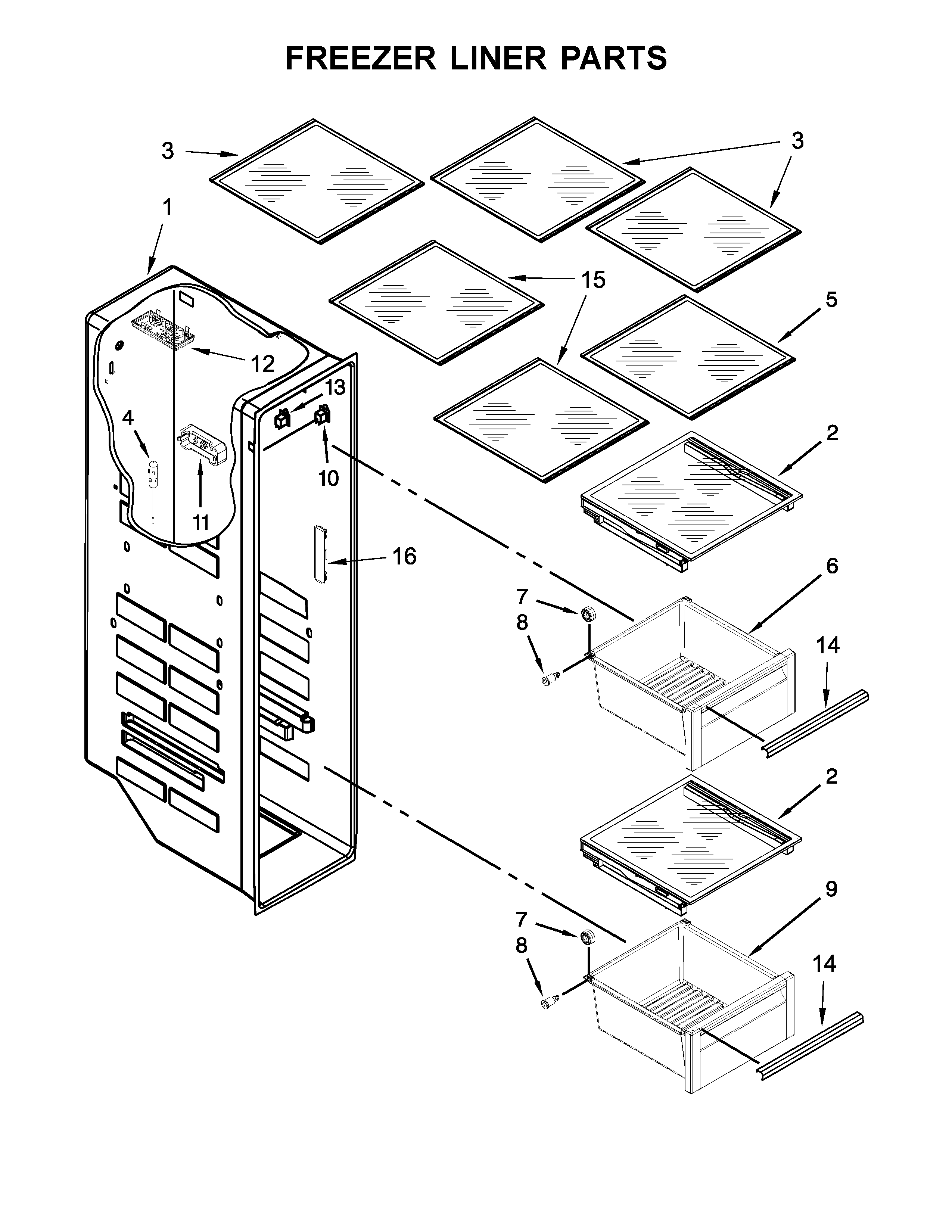KitchenAid KRSC503EBS00 freezer liner parts diagram