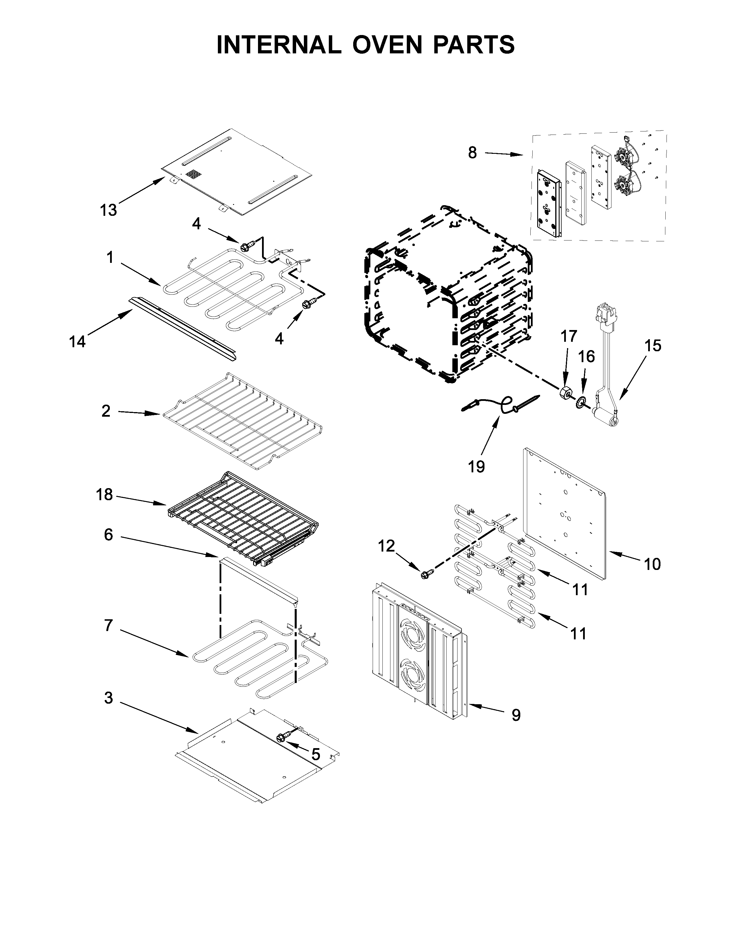 Jenn-Air JJW3830DB02 internal oven parts diagram
