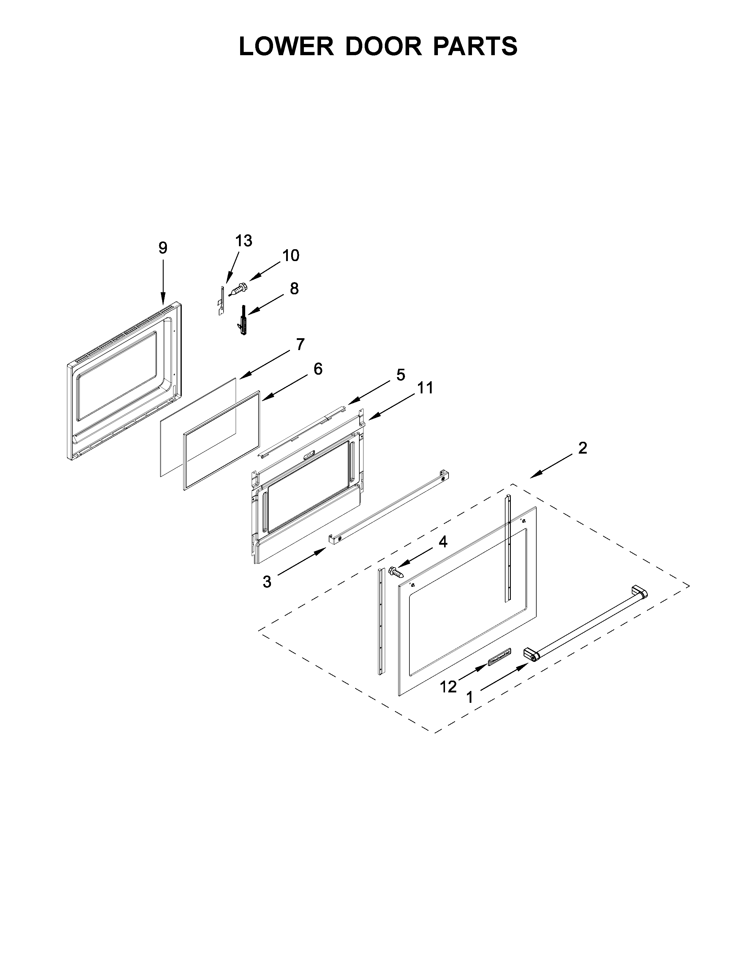 KitchenAid KFED500EBS00 lower door parts diagram