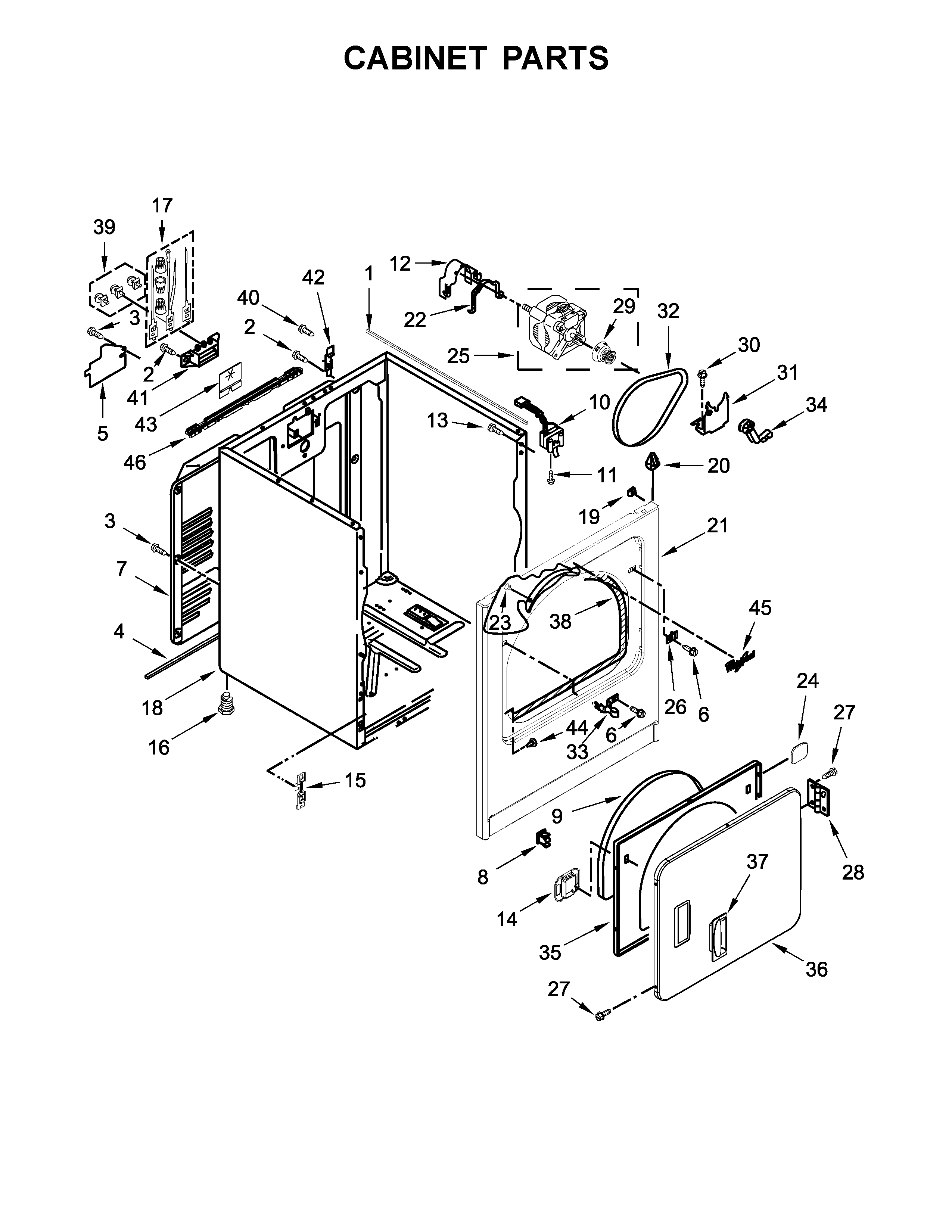 Whirlpool WED7000DW2 cabinet parts diagram