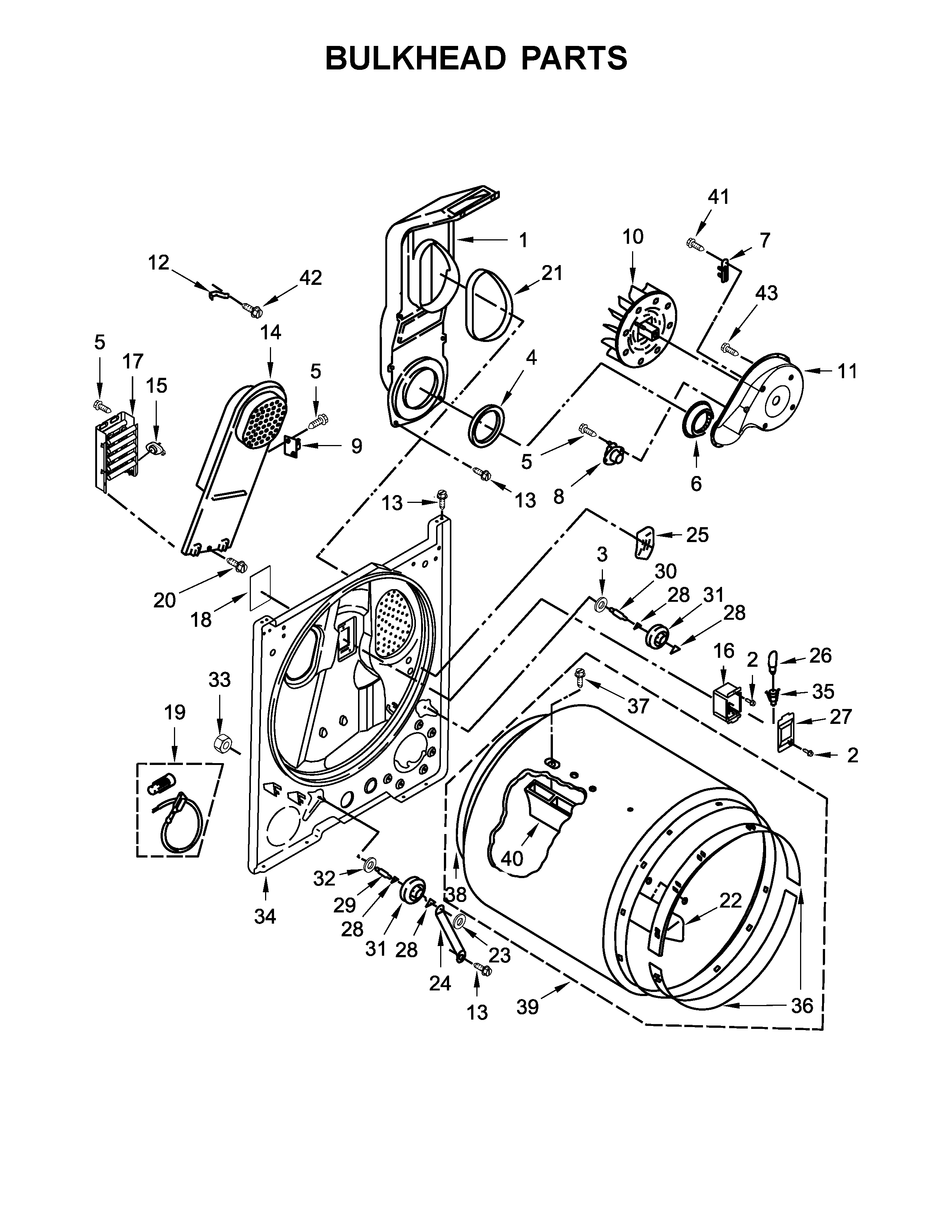 Whirlpool WED7000DW2 bulkhead parts diagram