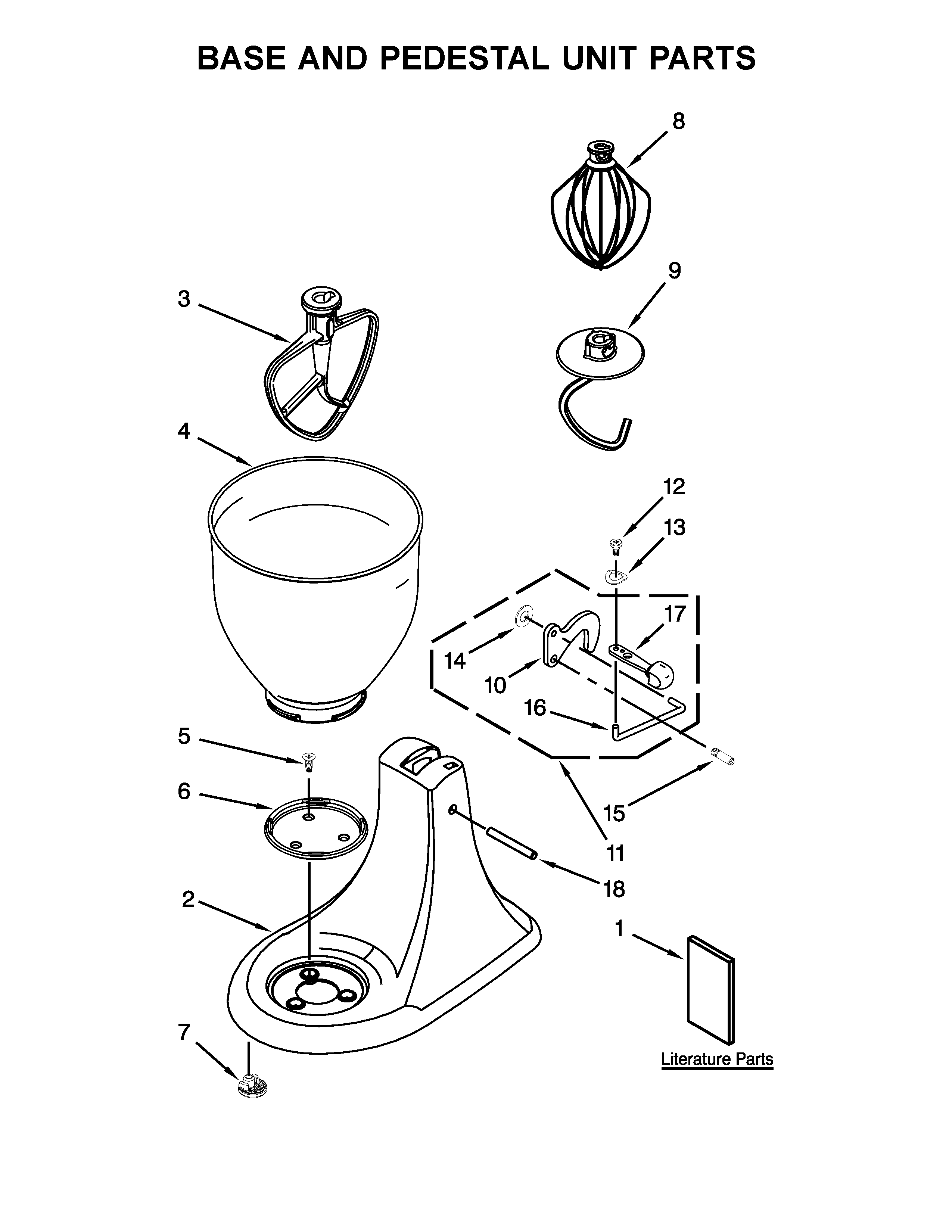 KitchenAid KSM95ER0 base and pedestal unit parts diagram