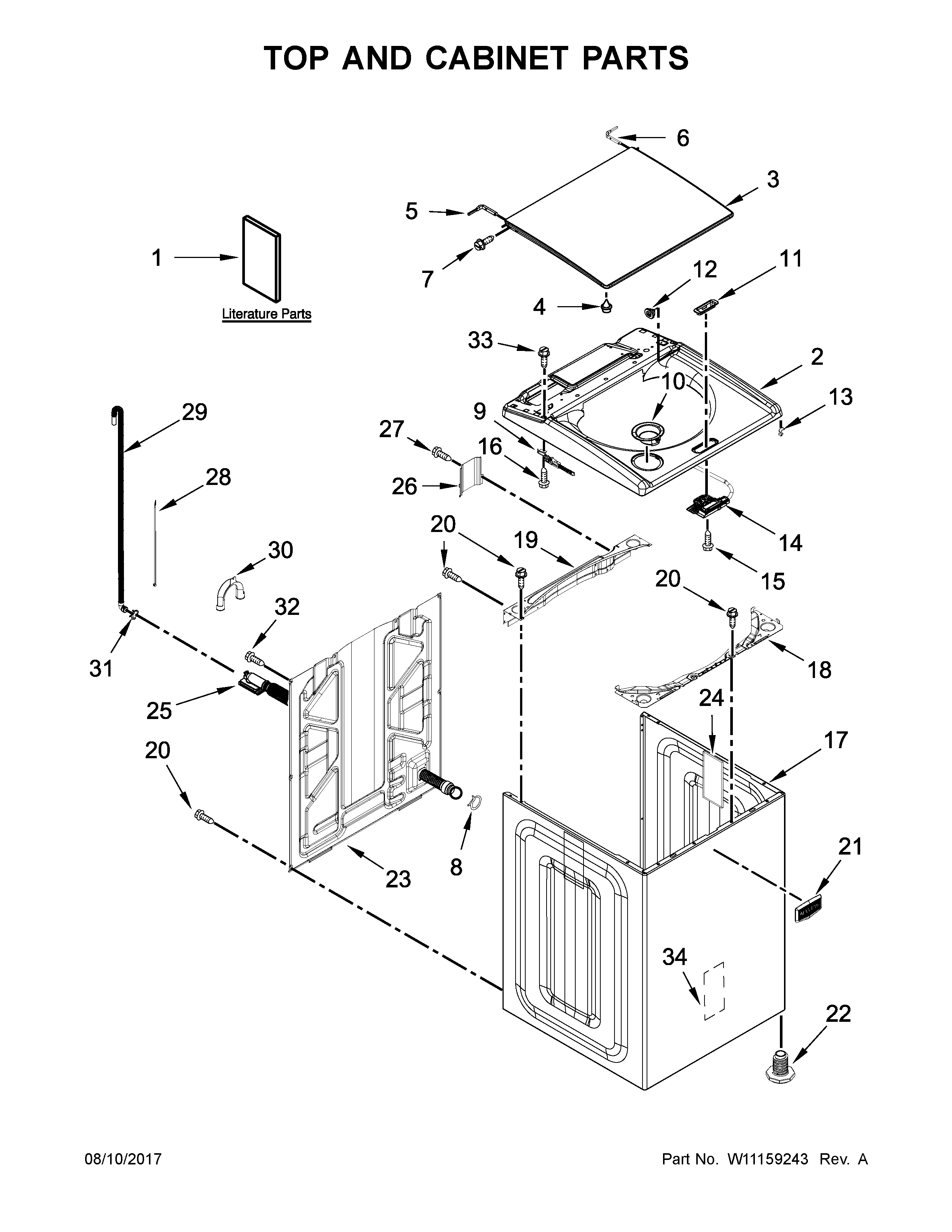 Maytag MVWB865GC0 top and cabinet parts diagram