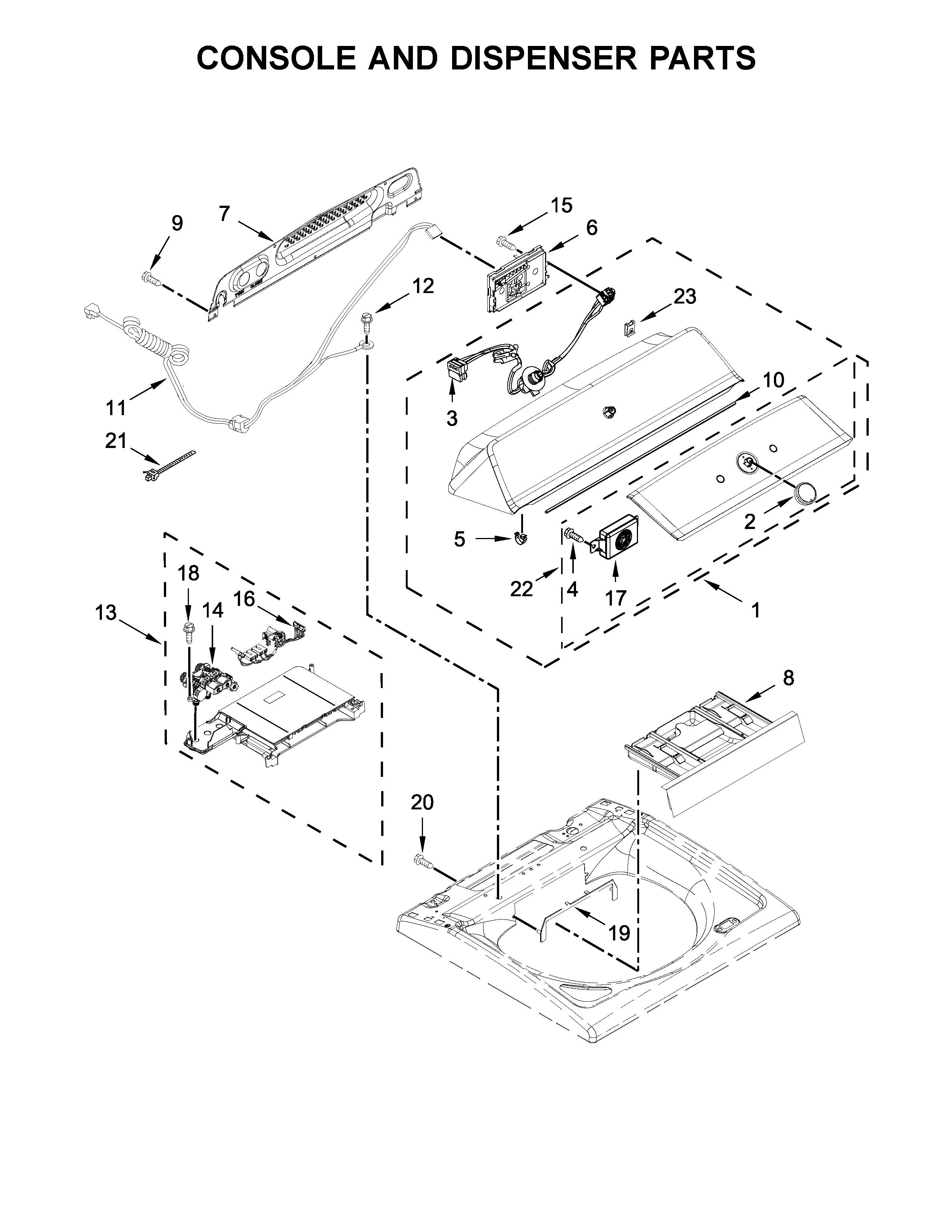 Maytag MVWB865GC0 console and dispenser parts diagram