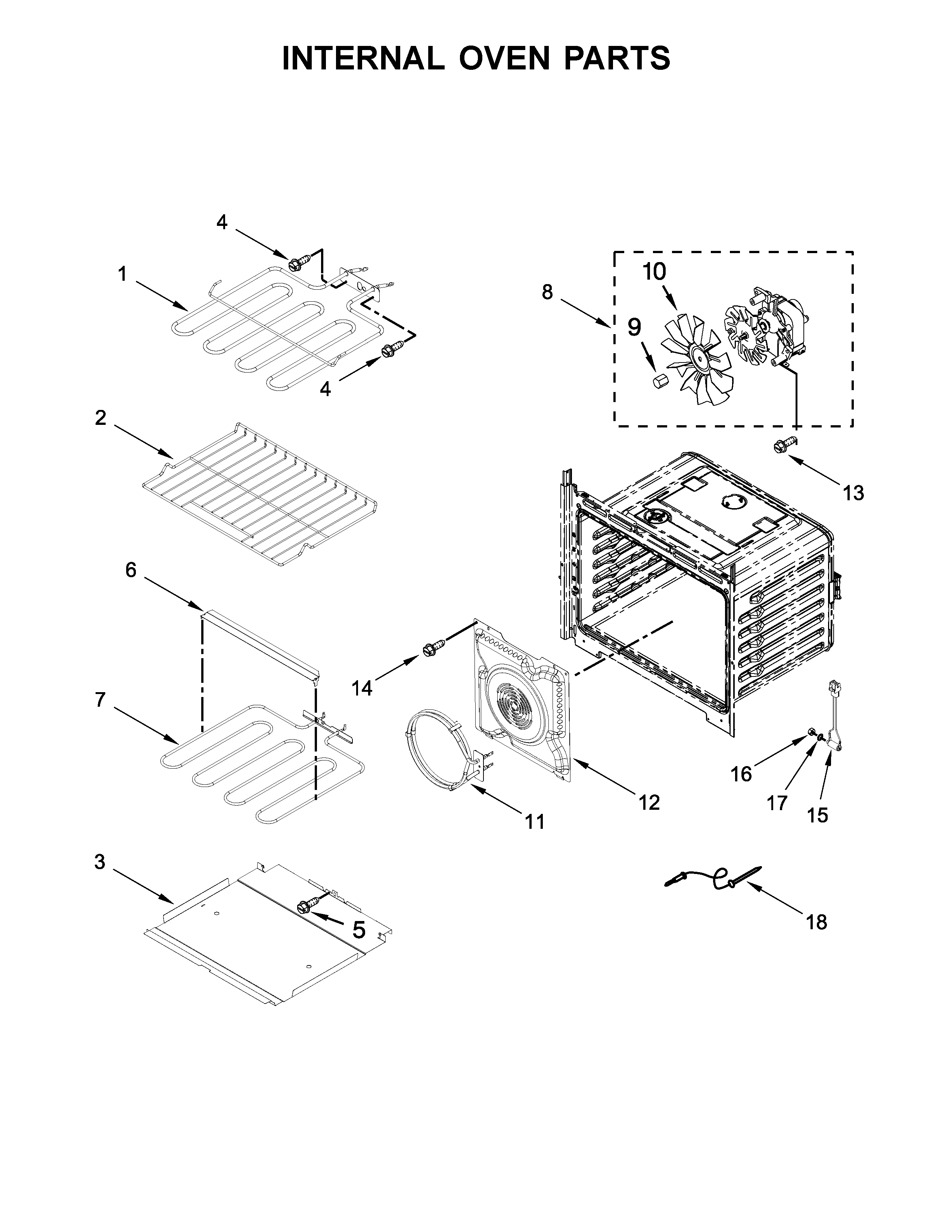 Whirlpool WOSA2EC0HZ00 internal oven parts diagram