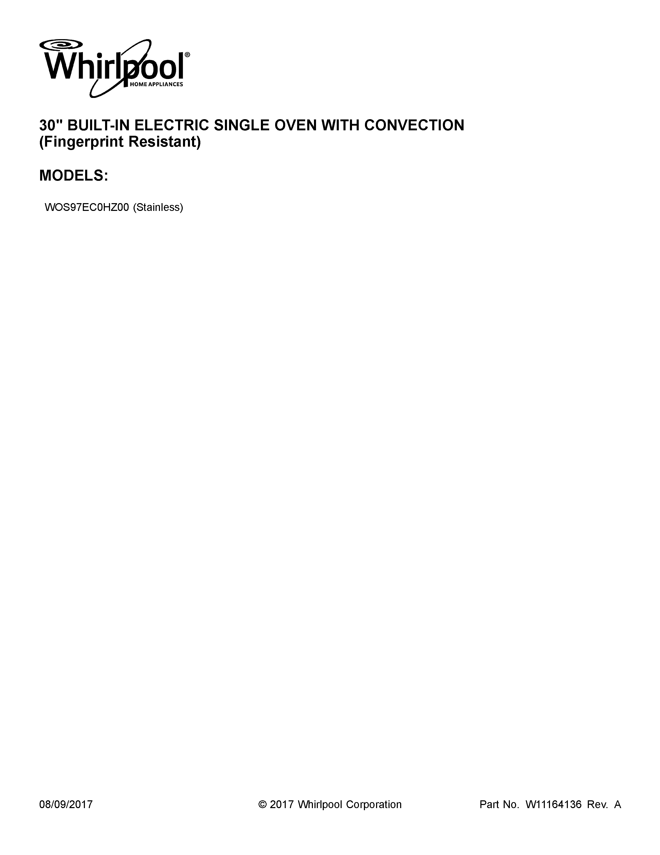 Whirlpool WOS97EC0HZ00 cover sheet diagram