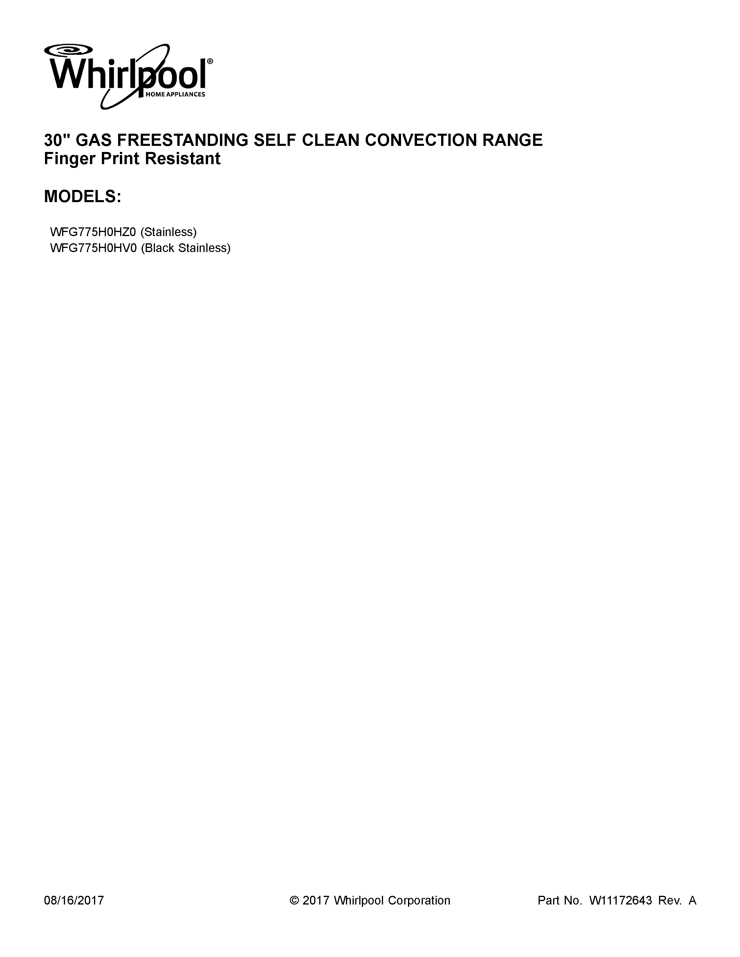 Whirlpool WFG775H0HZ0 cover sheet diagram