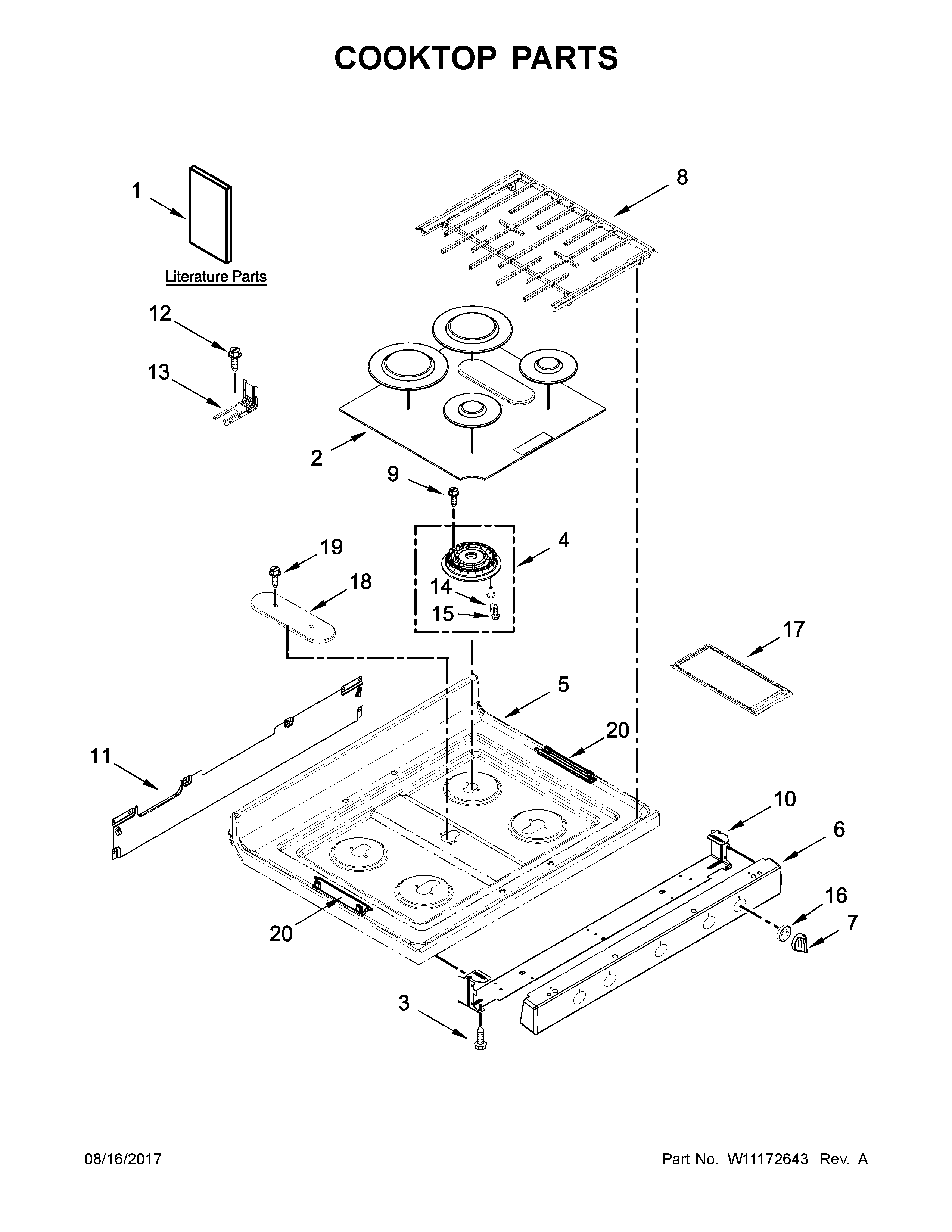 Whirlpool WFG775H0HZ0 cooktop parts diagram