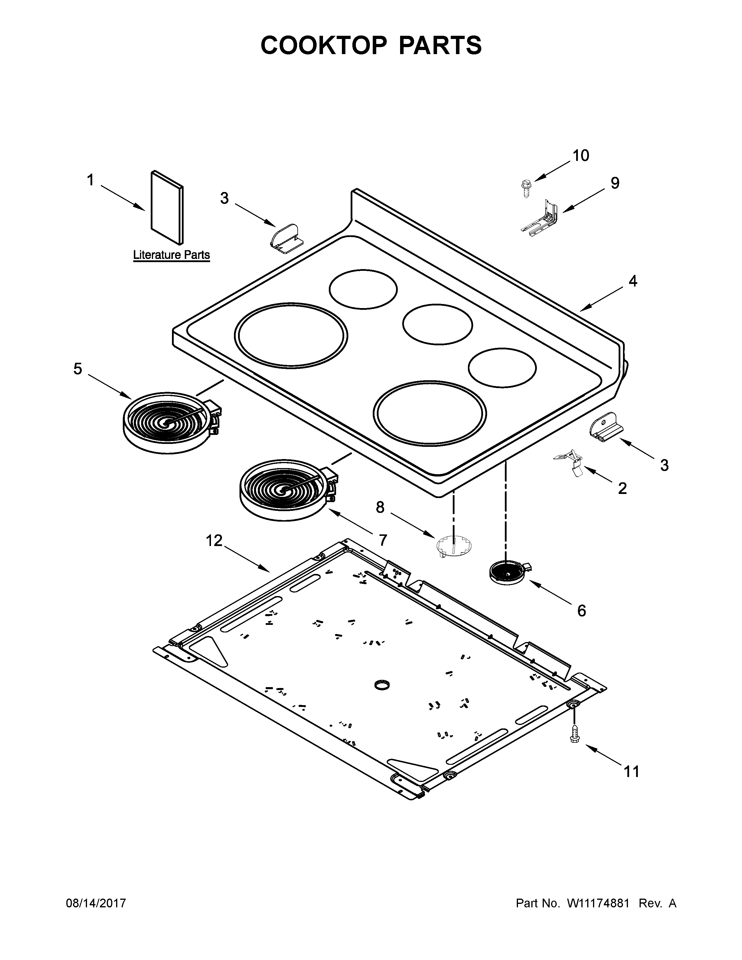Whirlpool WFE505W0HW0 cooktop parts diagram
