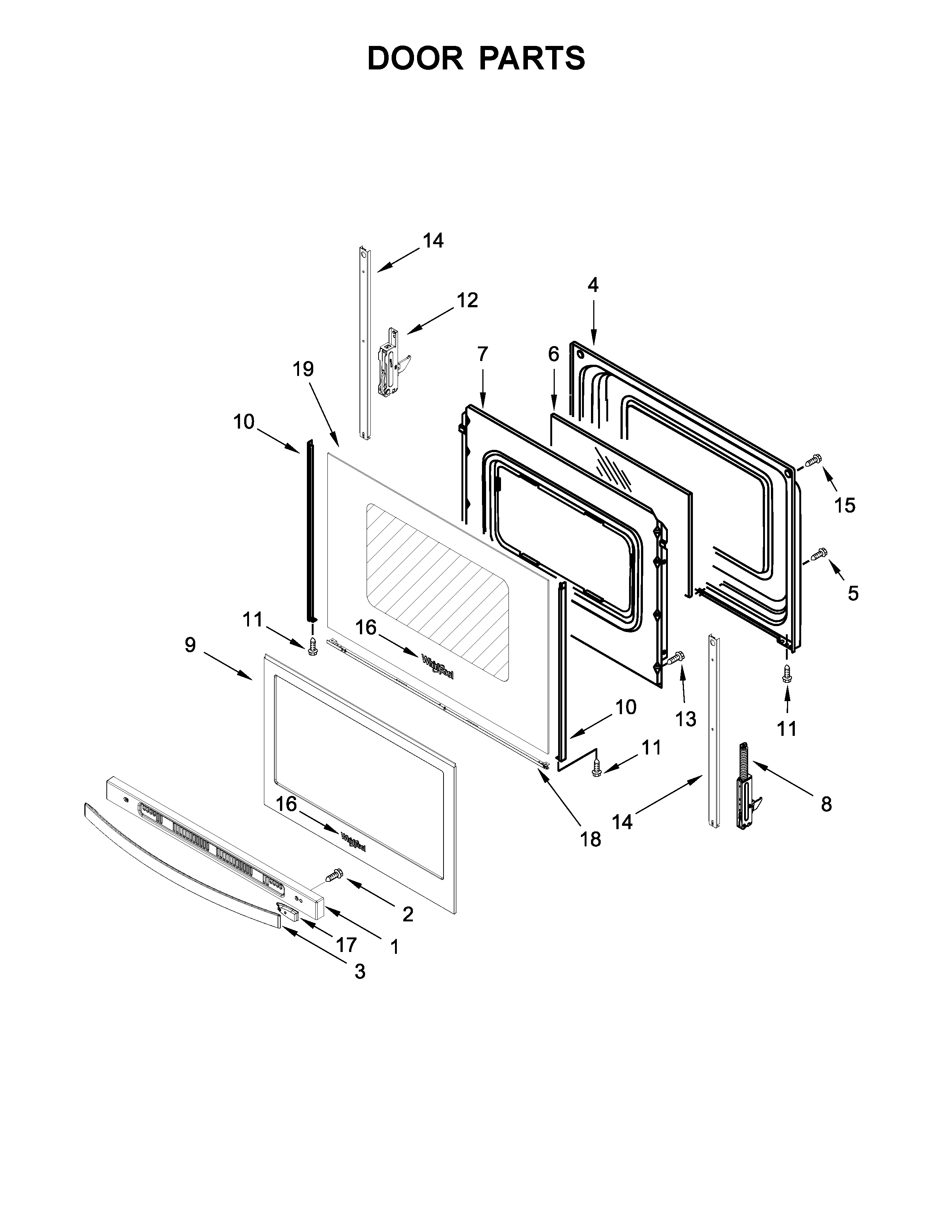 Whirlpool WFE505W0HW0 door parts diagram