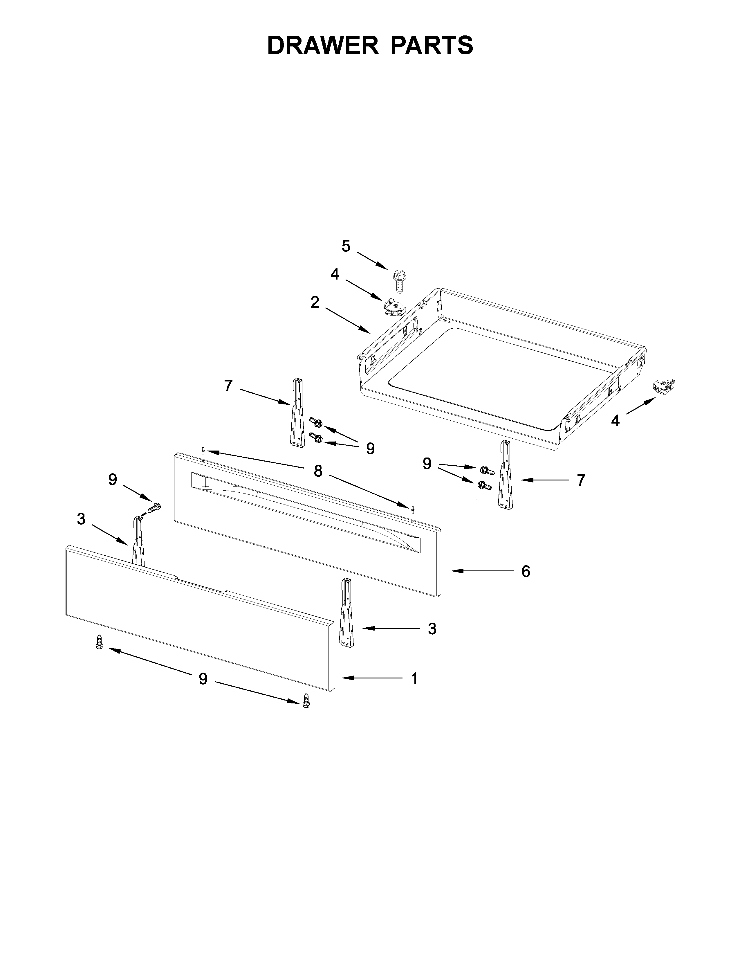 Whirlpool WFE505W0HW0 drawer parts diagram