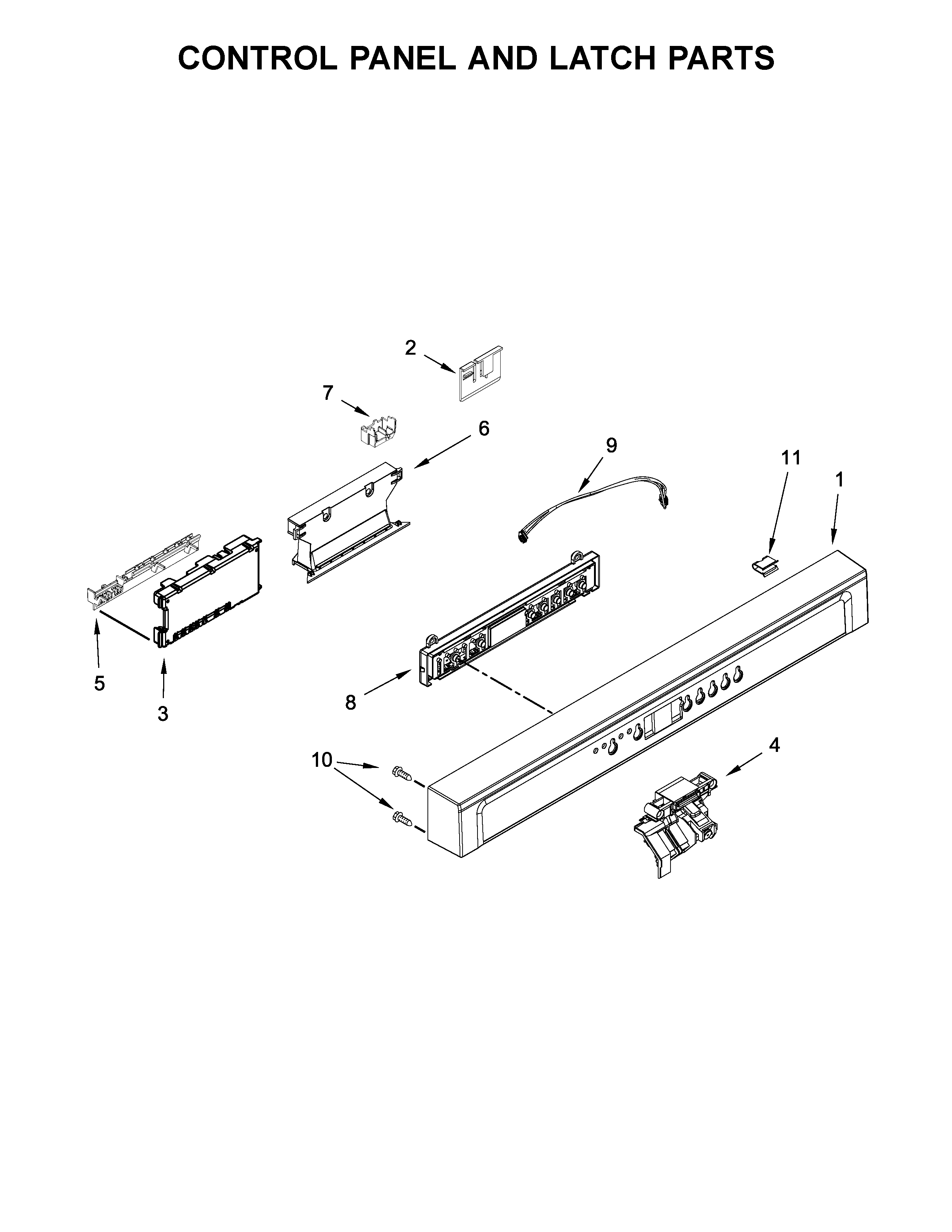 Amana ADB1700ADW4 control panel and latch parts diagram