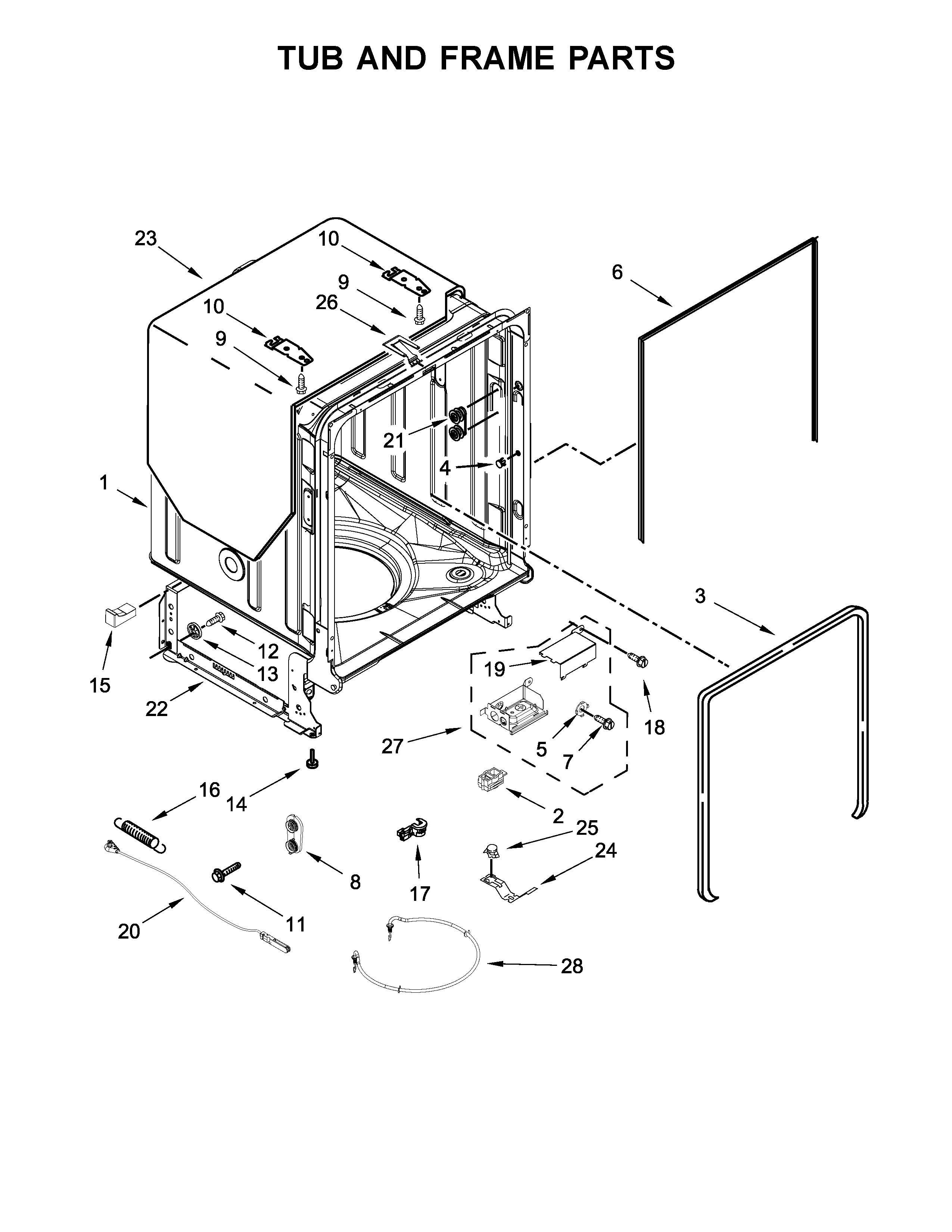 Amana ADB1700ADW4 tub and frame parts diagram