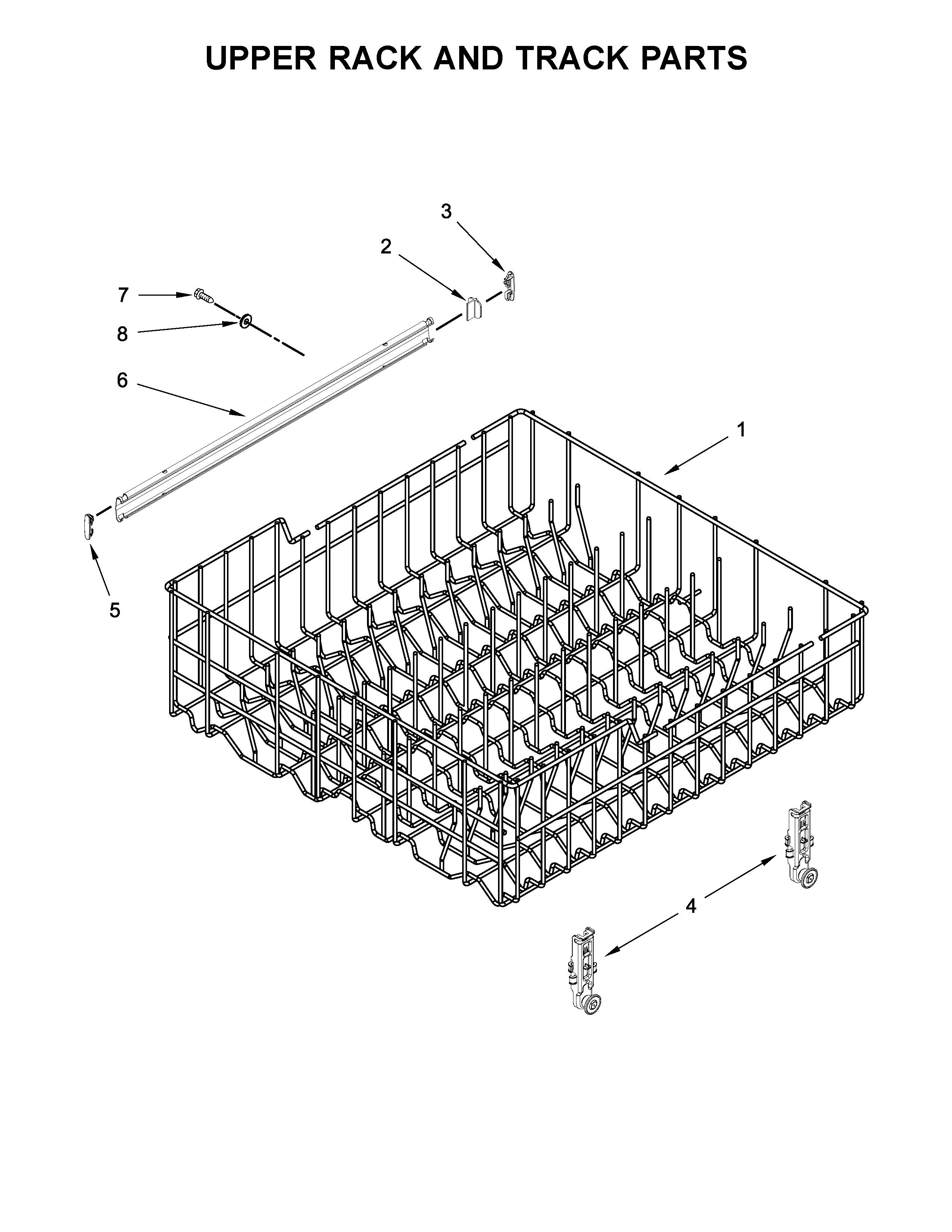 Amana ADB1700ADW4 upper rack and track parts diagram