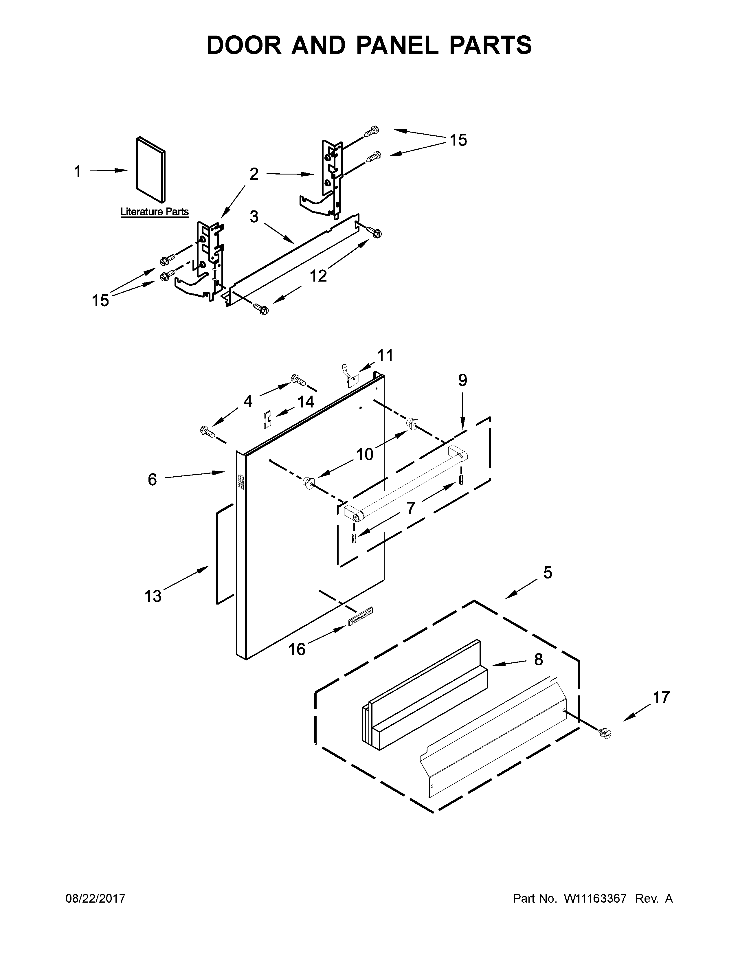 KitchenAid KDTE234GBS0 door and panel parts diagram