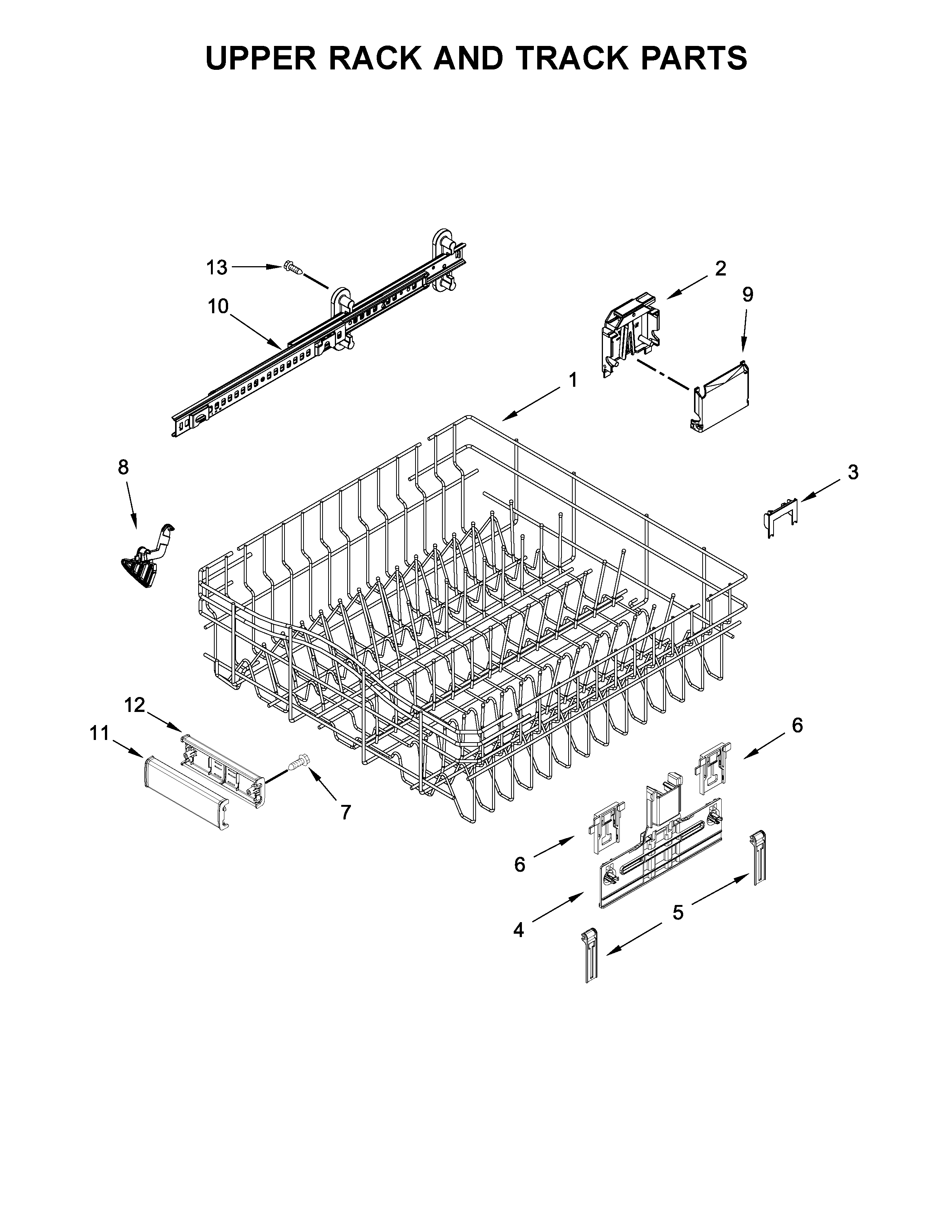 KitchenAid KDTE234GBS0 upper rack and track parts diagram