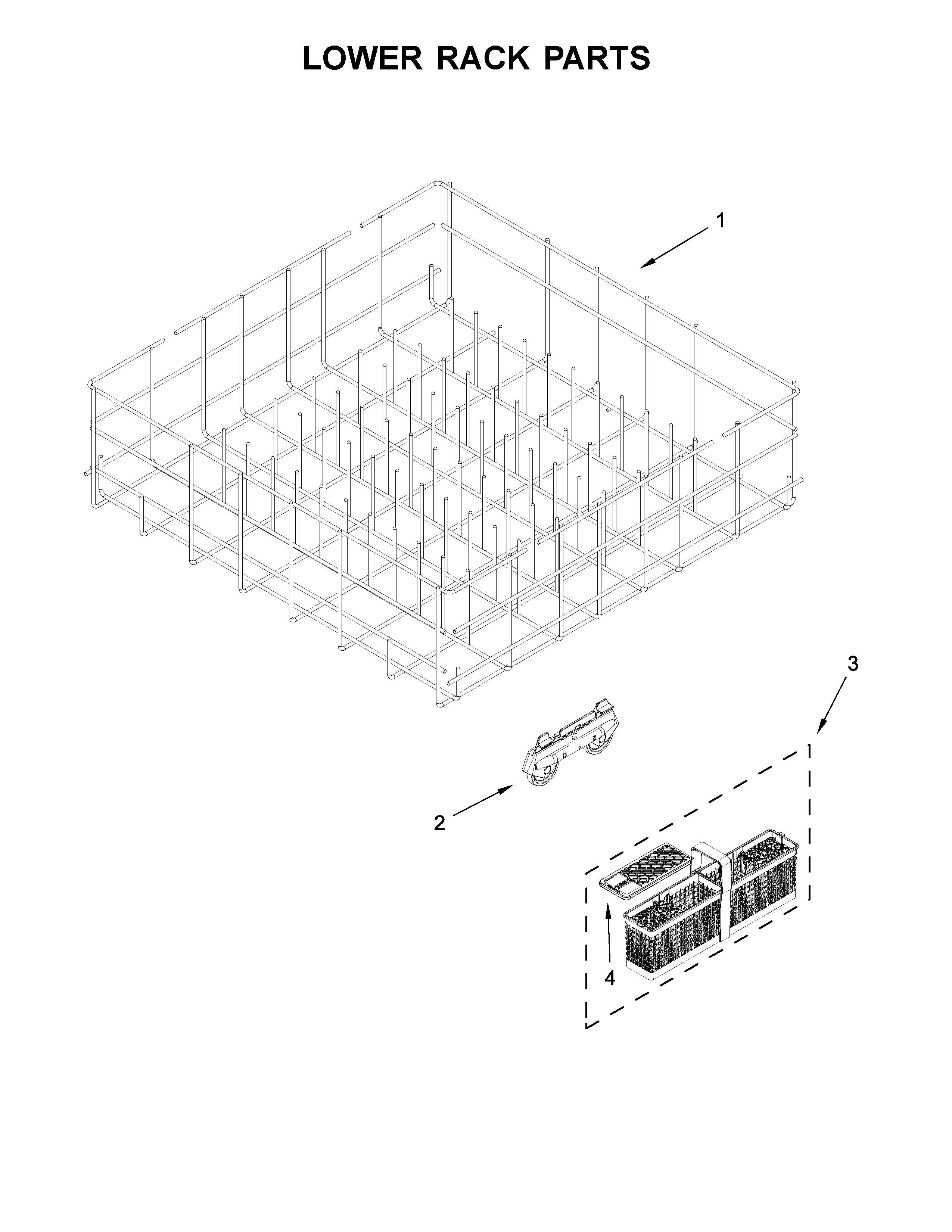 KitchenAid KDTE234GBS0 lower rack parts diagram