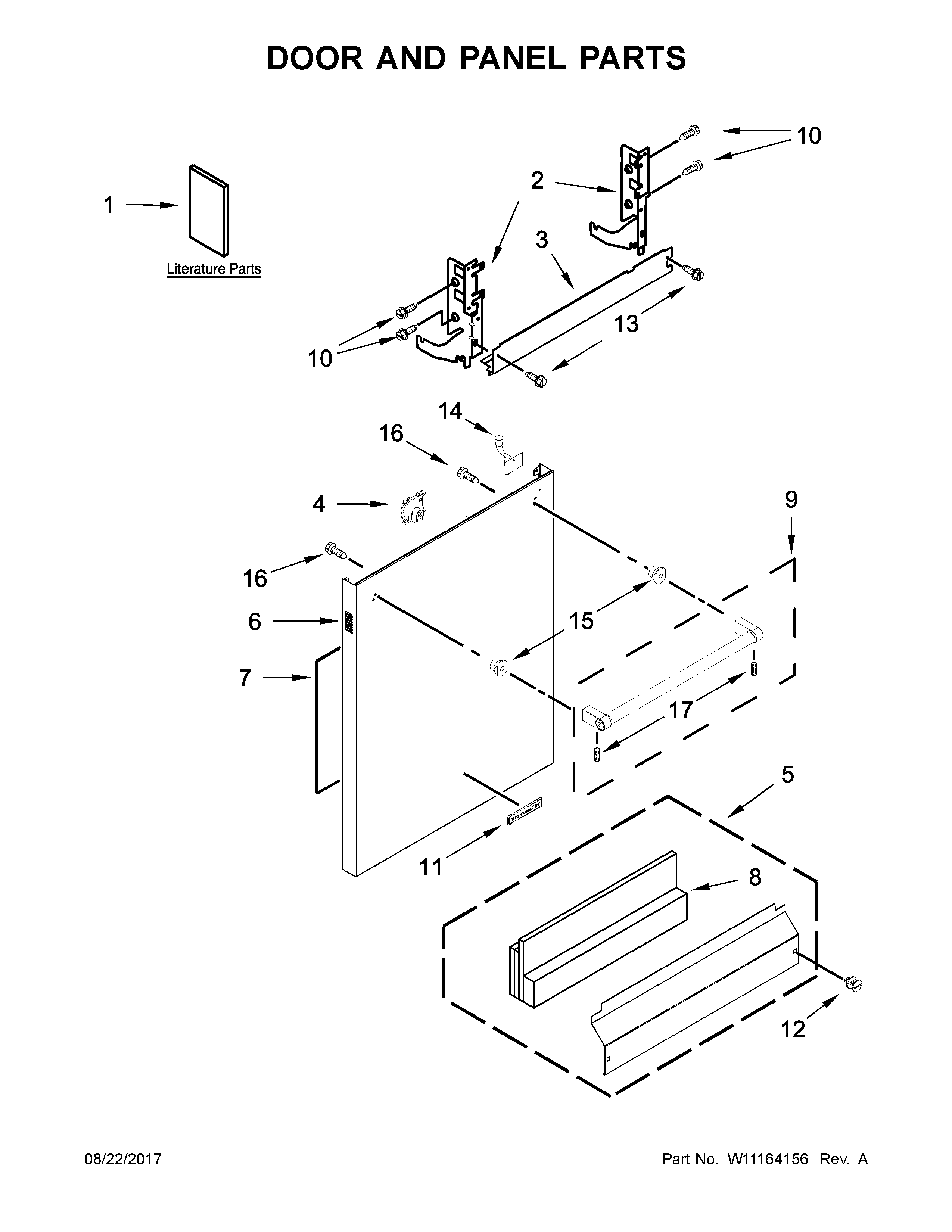KitchenAid KDTE204GPS0 door and panel parts diagram