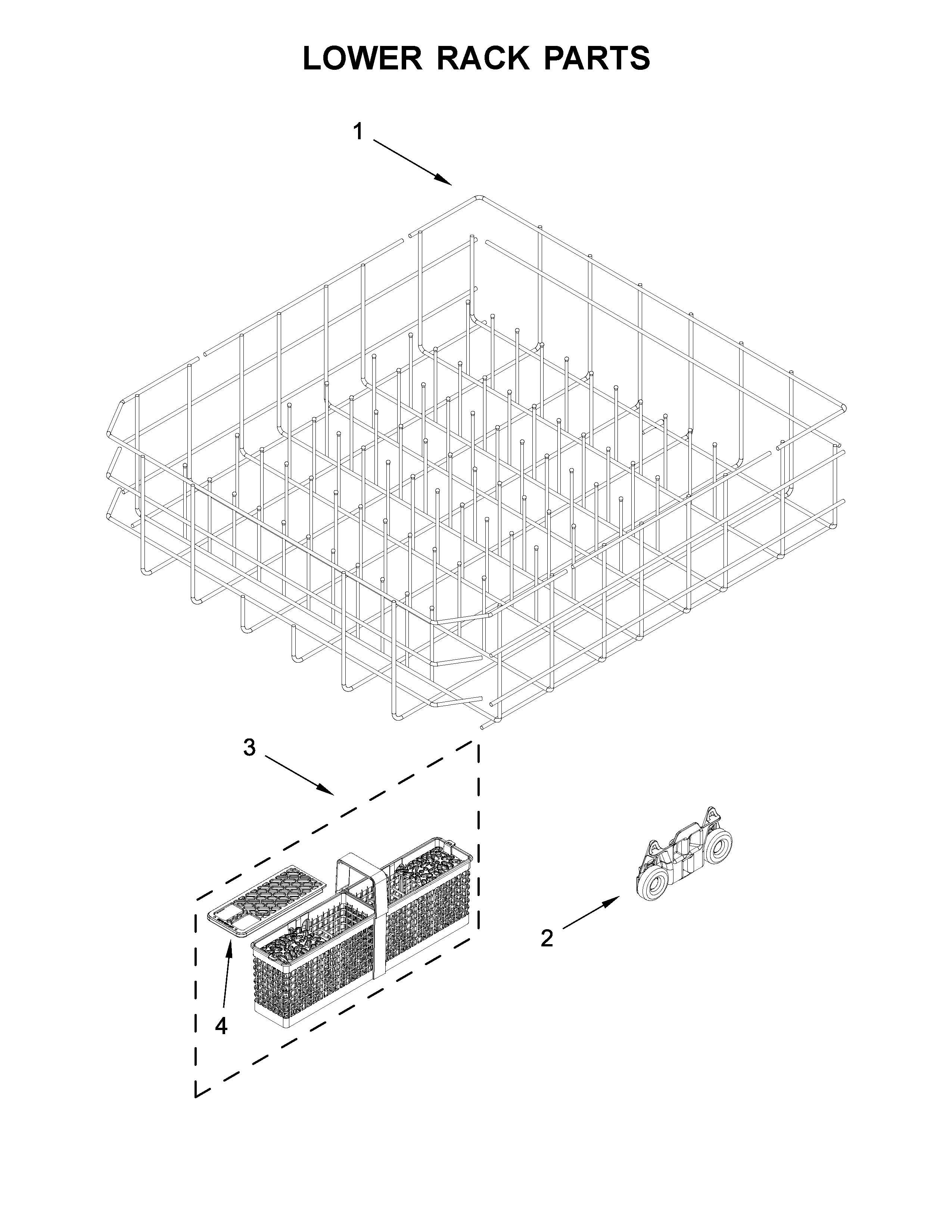 KitchenAid KDTE204GPS0 lower rack parts diagram